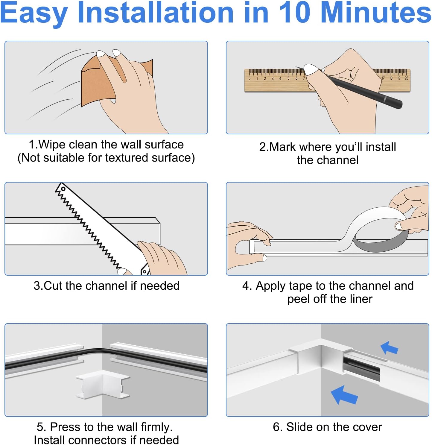 Yecaye Cord Hider, One-Cord 125in Cable Concealer, Cord Covers for Wires on Wall, Easy Install Cable Management Kit for 2 Small Wires, Cables Raceway Home Office, W0.59in H0.4in, White