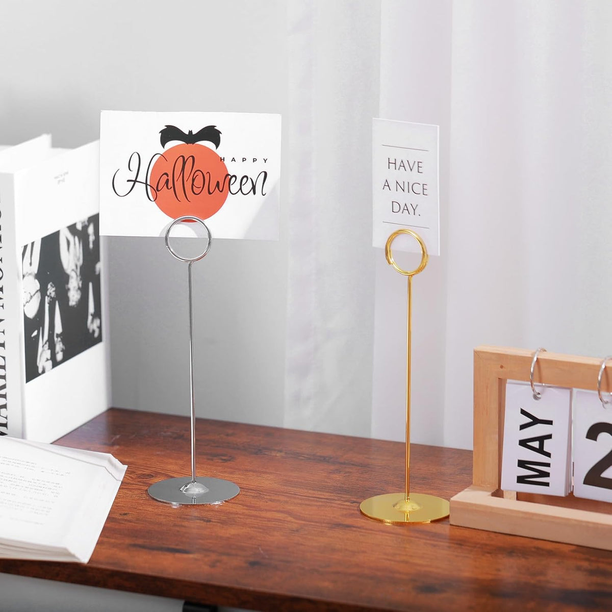 Urban Deco 16 Pieces Table Card Holder 8 inches Table Number Holders Place Steel Card Holders for Photos, Food Signs, Memo Notes, Weddings, Restaurants, Birthdays (Gold)