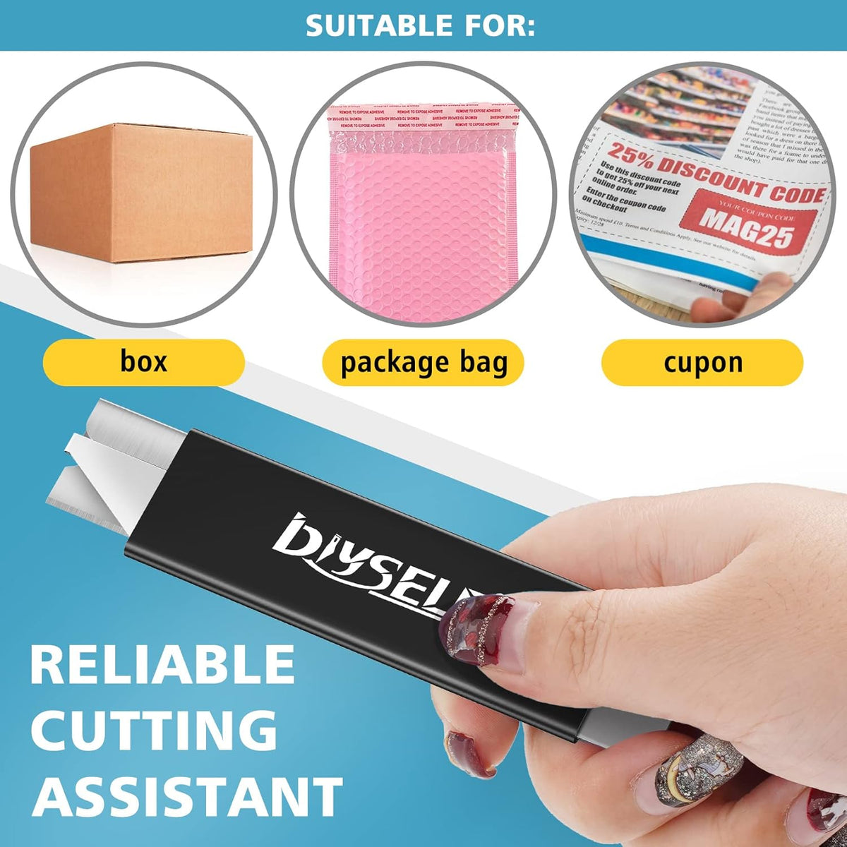 DIYSELF Box Cutters, 12 Pack Utility Knife All Metal Construction, Box Cutter Retractable, Mini Box Cutter, Box Cutters Knife with Single Edge Razor Blade, Boxes Cutters for Office, Home (Black)