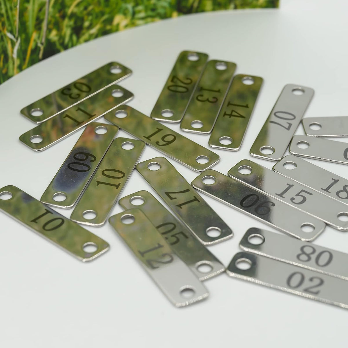 StayMax Small Stainless Steel Rectangle Numbered Tags with Two Holes 4cm*1cm (1-10)