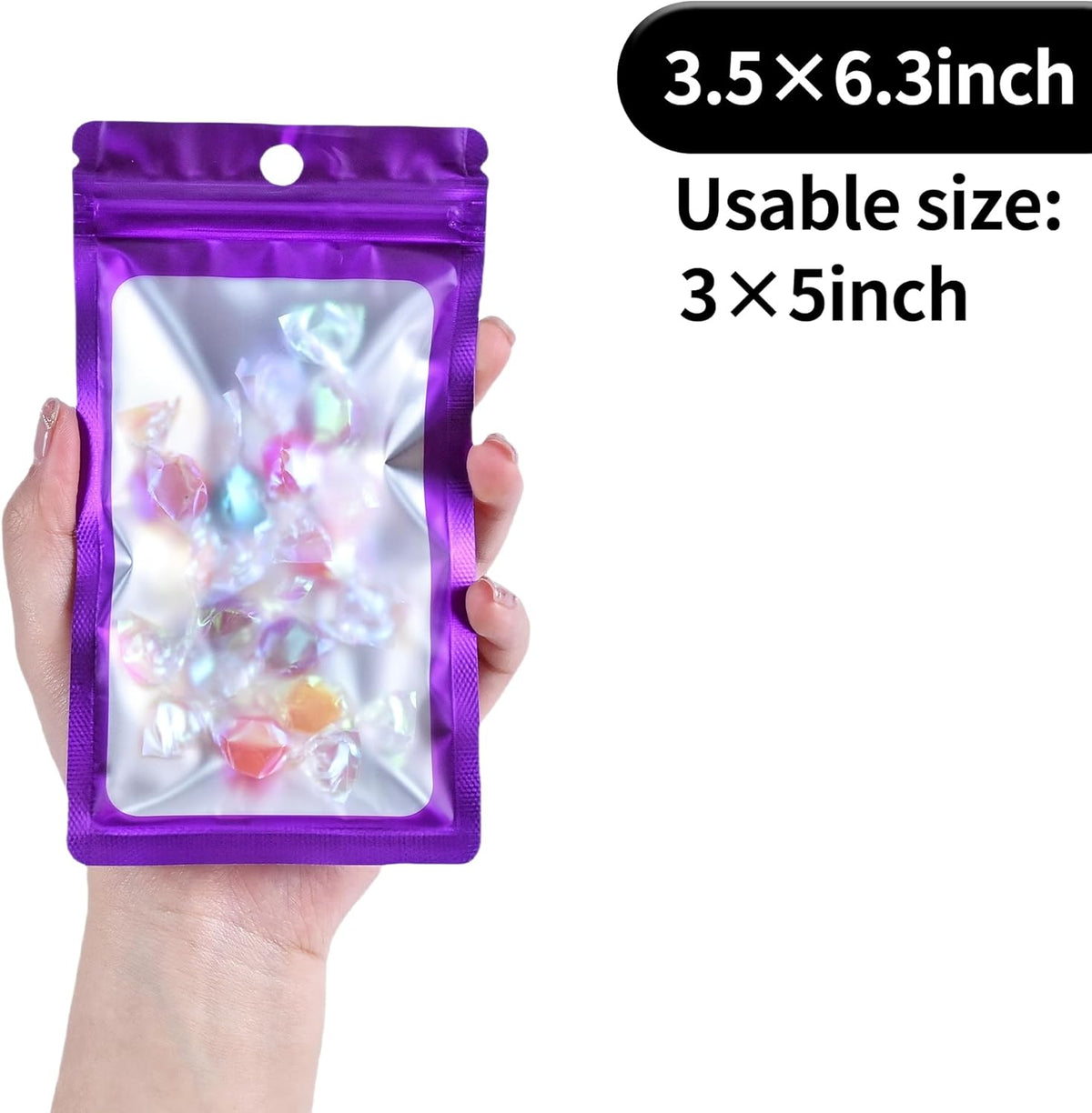Resealable Mylar Pouch Bag Great for Office Home Party Favor Food Storage (100PCS, Purple Color, 3.5 x 6.3 inch)