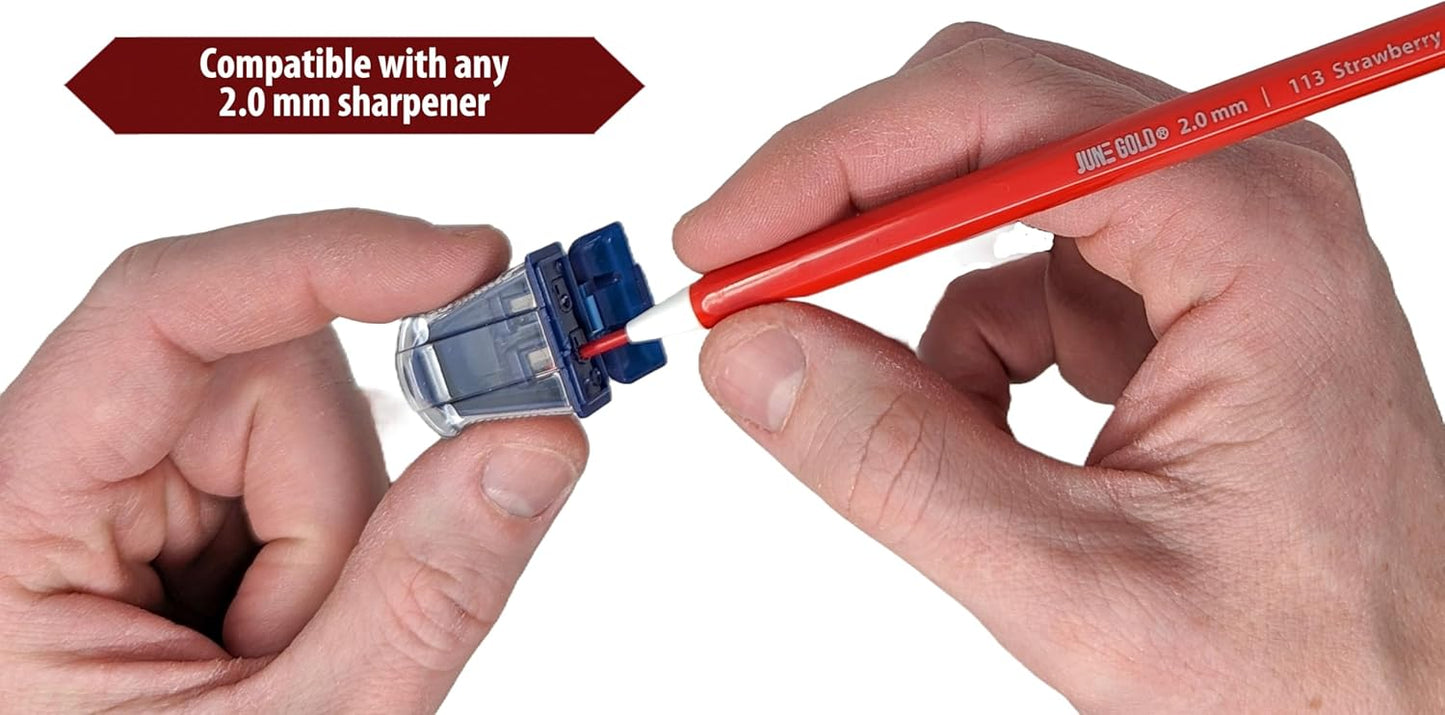 June Gold 24 Blue 2.0 mm Mechanical Pencils with Blue Color Leads, Bold Thickness, Built in Rear Sharpener (Azure #130)