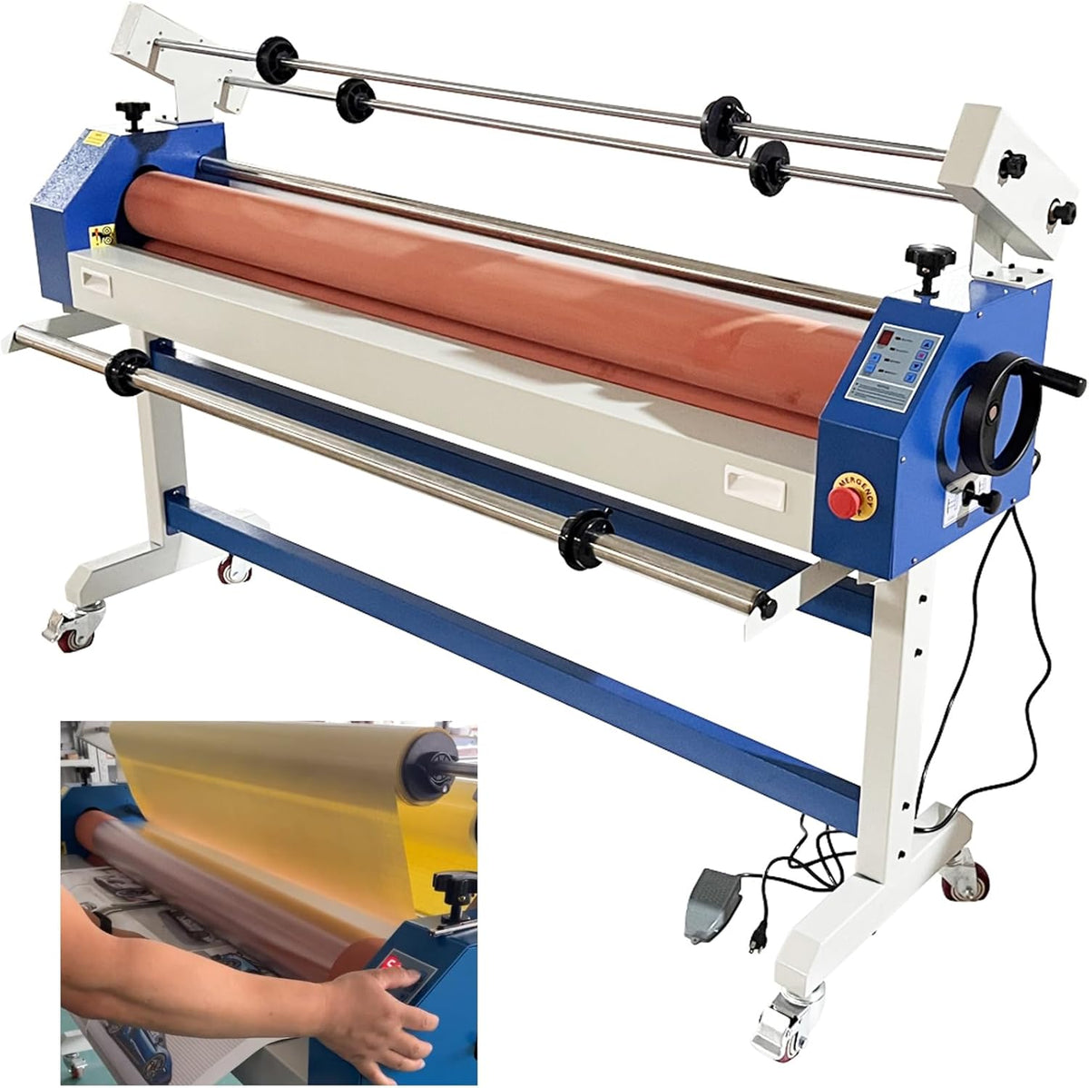 TECHTONGDA 63in Wide Format Cold Laminating Machine 110V Electric Manual Laminator Machine, Cold Roll Laminator with Self-Removing Film Function and Foot Pedal