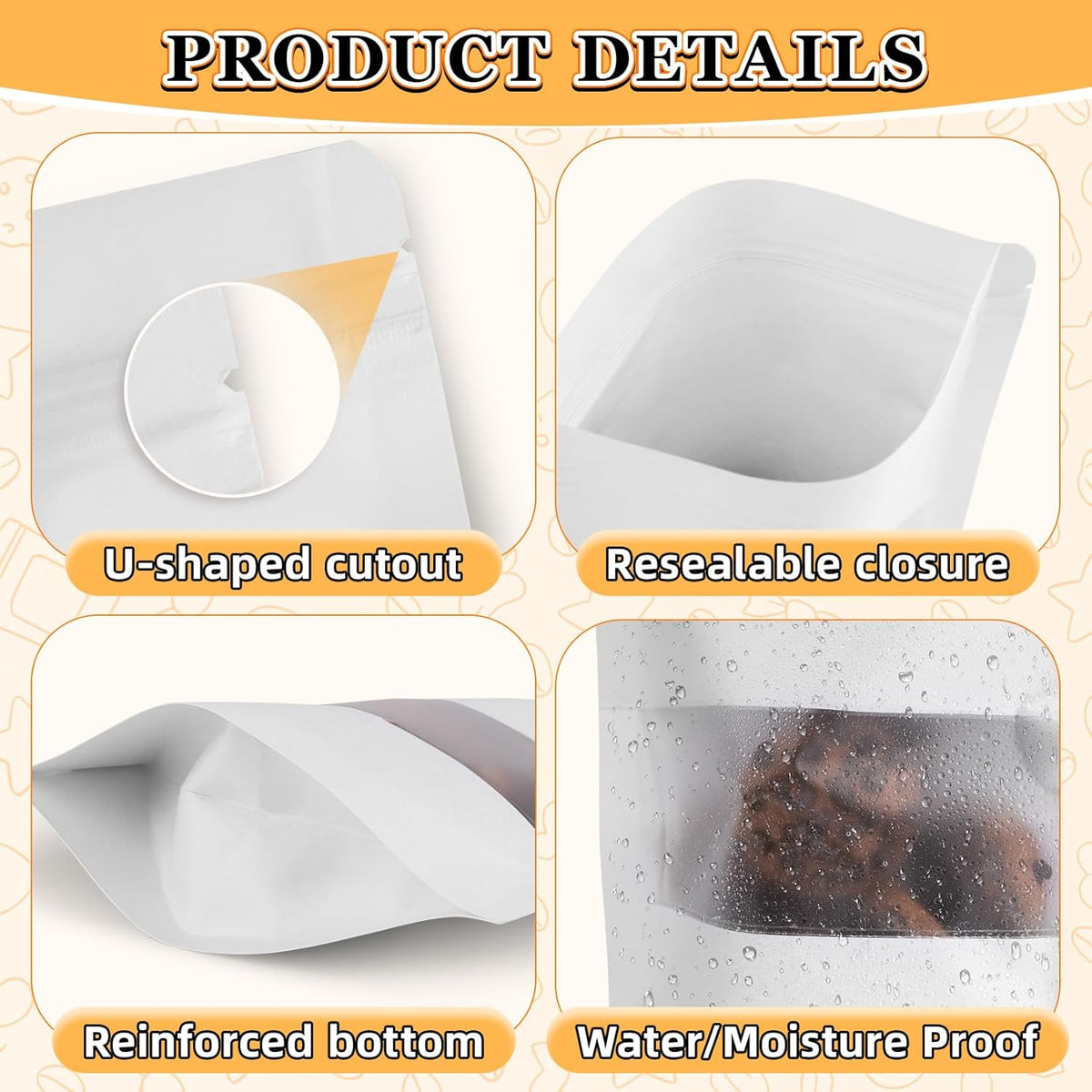 Food Bags 100 Pack Granola Trail Mix Bags Mylar Bags with Window Resealable Mylar Stand Up Pouches Wax Melt Candy Bar Tea Packaging Beef Jerky Chip Bag Bolsas para Carne Seca (5.5"x7.9")