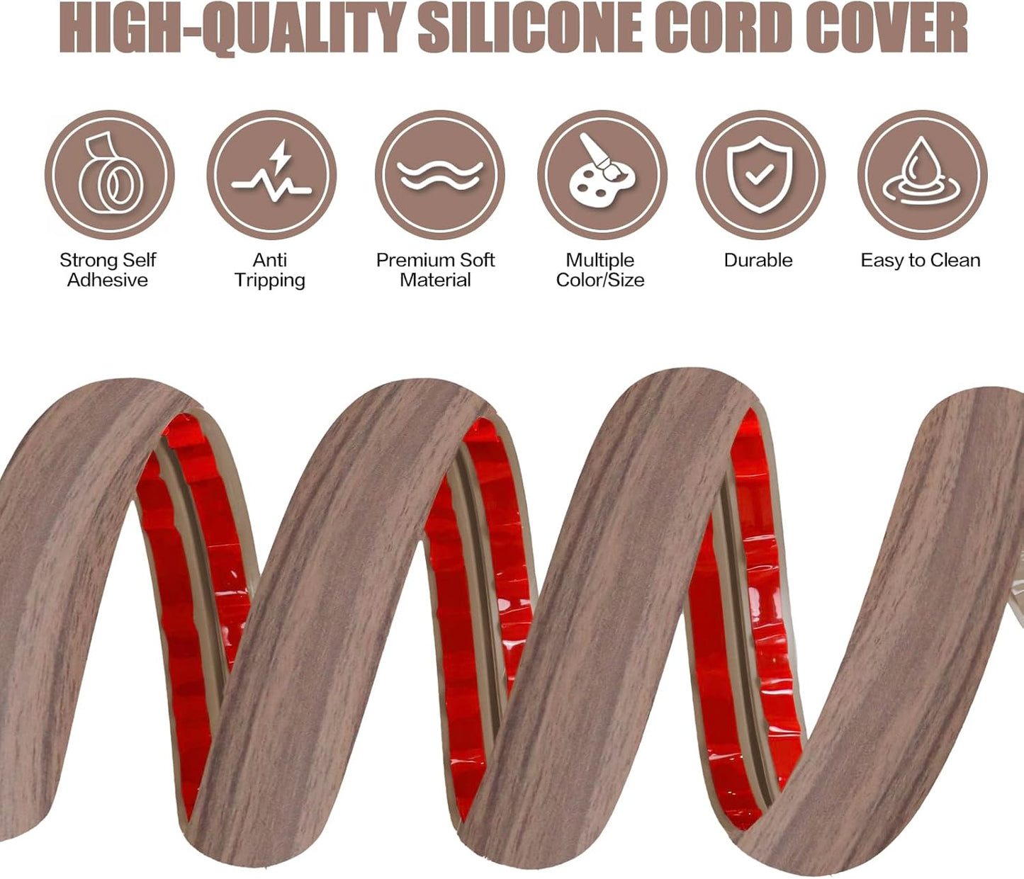 Floor Cord Cover Self Adhesive Cord Hider,3.3FT Cable Management, Extension Strip Protector for Wires, Prevent Cable Trips for Offices, Gyms, Exhibitions Cavity:0.47"(W) x 0.35"(H) Wood Walnut