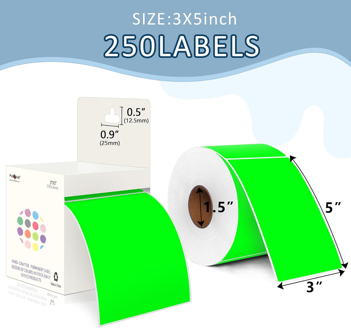 PARLAIM 3 X 5 Inch 4Rolls/1000 Per Roll Rectangle Inventory Color Coding Labels,Roll Square Label Stickers for Home (Fluorescent Green)