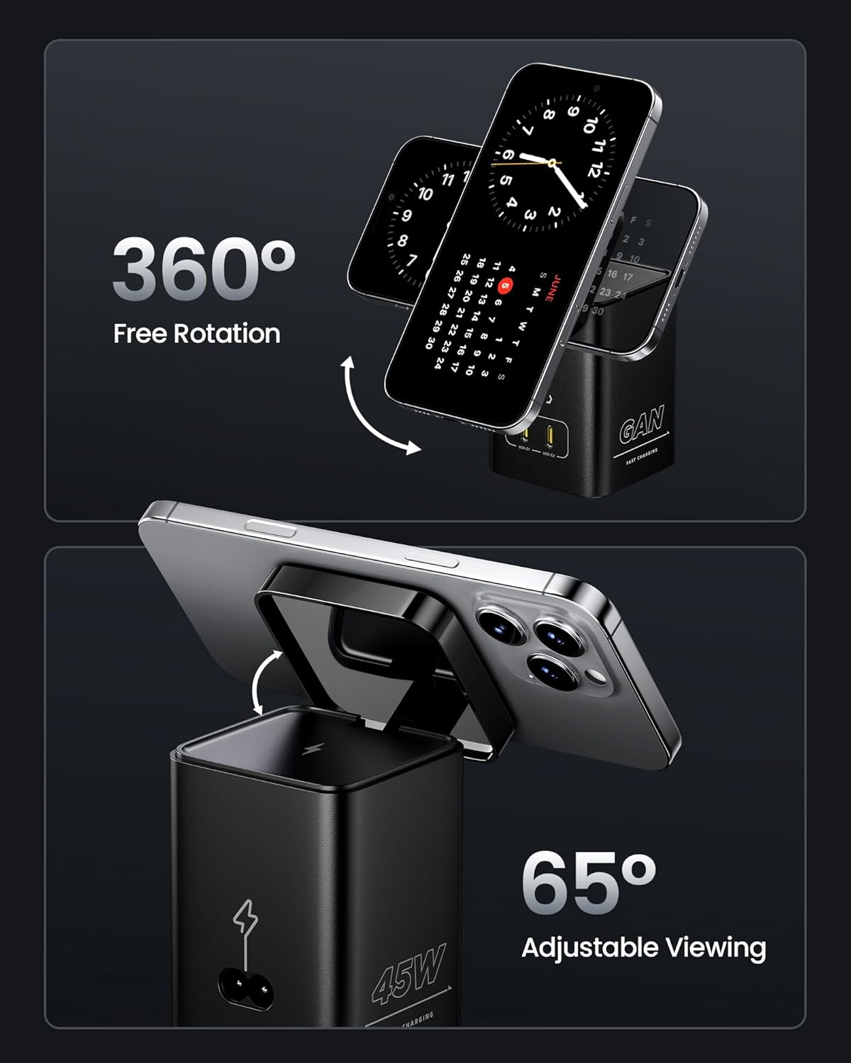 PISEN 4-in-1 Mag-Safe Wireless Charger - 45W GaN Charging Station for Multiple Devices, Qi Certified Mag-Safe Stand Magnetic Wireless Charger Fast Charging for iPhone 16/15/14/13/12, Samsung, AirPods