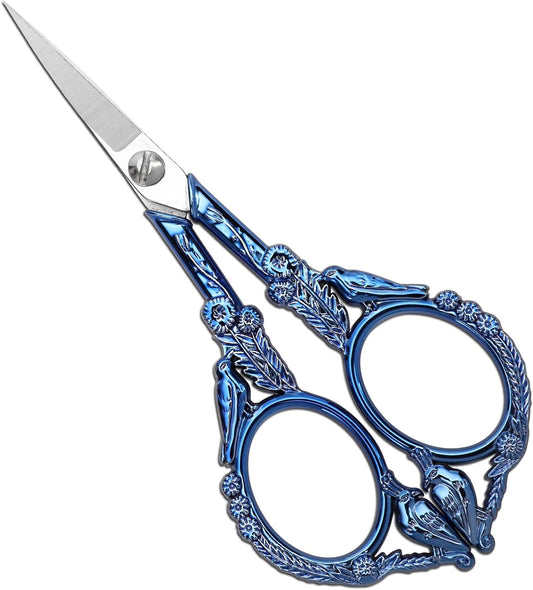 Embroidery Scissors, Small Sharp Pointed Detail Shears for DIY Craft Needlework Yarn Sewing Cross Stitch Thread Cutting Handicraft Tool, 4.6in Blue Little Bird