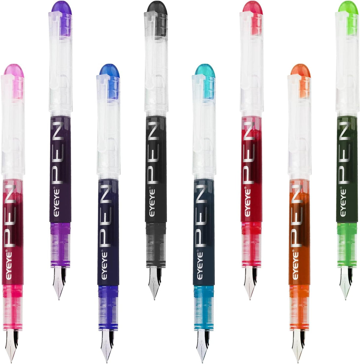 EYEYE Disposable Fountain Pens, 8 Pack Multicolor Fine Point Fountain Pens for Writing, Stainless Steel Nib, Smooth Writing for Calligraphy, Journaling, Drafting, Sketching, Doodling & Gifts