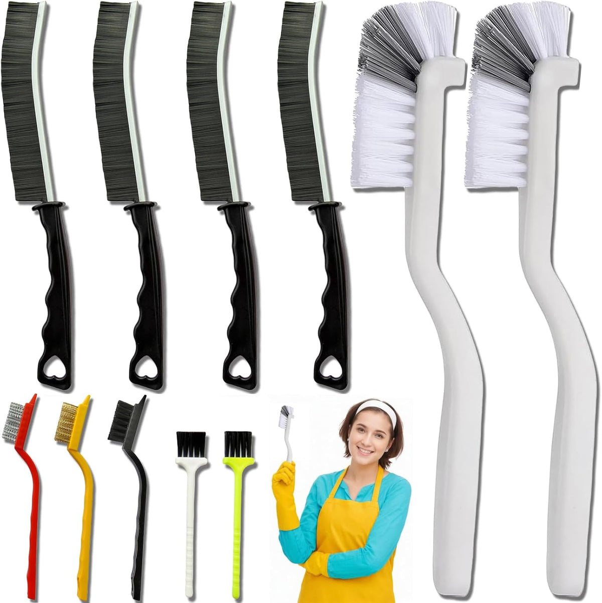 11Pcs Crevice Cleaning Brush,Gap Cleaning Brush with Long Handle,Small Gap Cleaning Brush for Bathroom Kitchen Toilet Water Cup Bottle and Window Groove