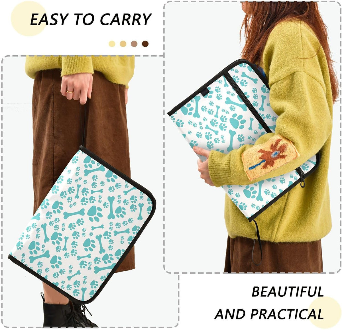 Gredecor 13 Pockets File Folder Organizer A4/Letter Water Resistant Sky Blue Dog Bone Paw Document Bag with Zipper Filing Folder Expanding File Pouch Storage for School Office