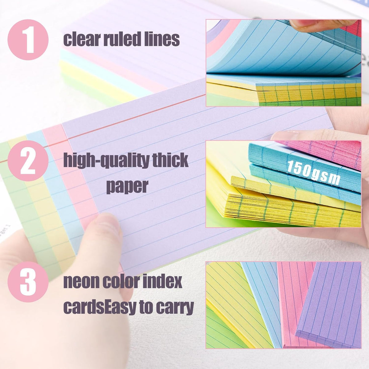 Koogel 200PCS Index Cards 3 x 5, Colored Index Cards Lined Ruled on both Sides for Back to School, Heavy Notecards Flashcards for Studying Office, Home, College, To Do List Supplies