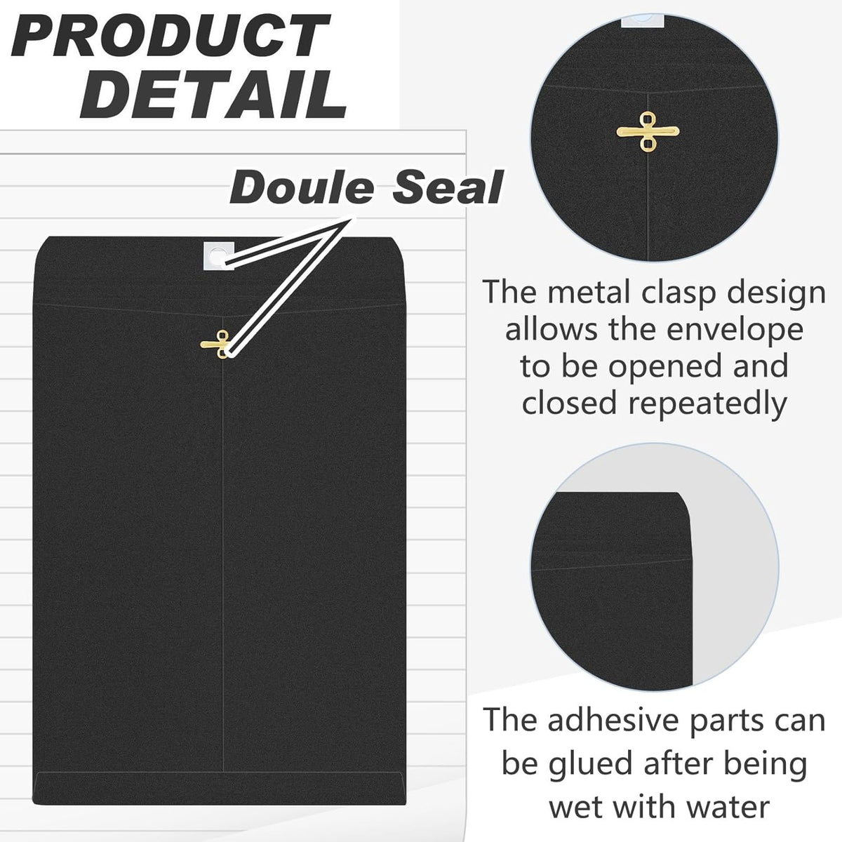 Geyee 50 Pcs 9 x 12 Inch Black Clasp Envelopes Letter Size Mailing Envelopes with Clasp Closure for Filing Storing Documents Office Home Business School