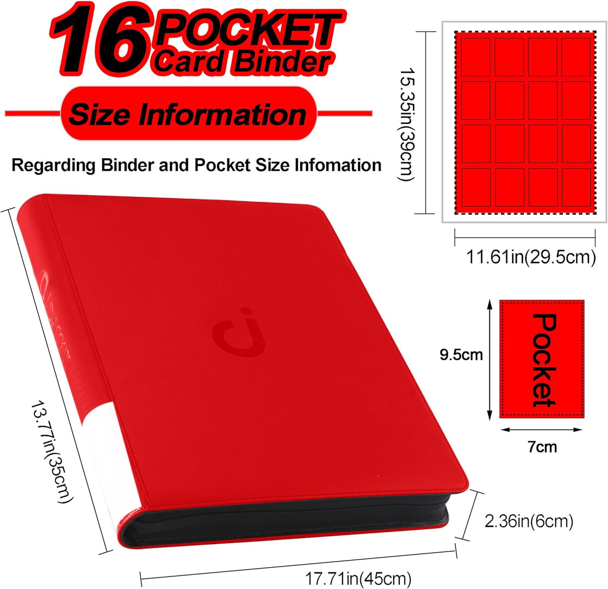 Premium Card Binder 16 Pocket - Fits 1600 Cards，4X4 Ringless Card Album with Sleeves for Trading Cards & Sports Cards（Model C，Classic Red）