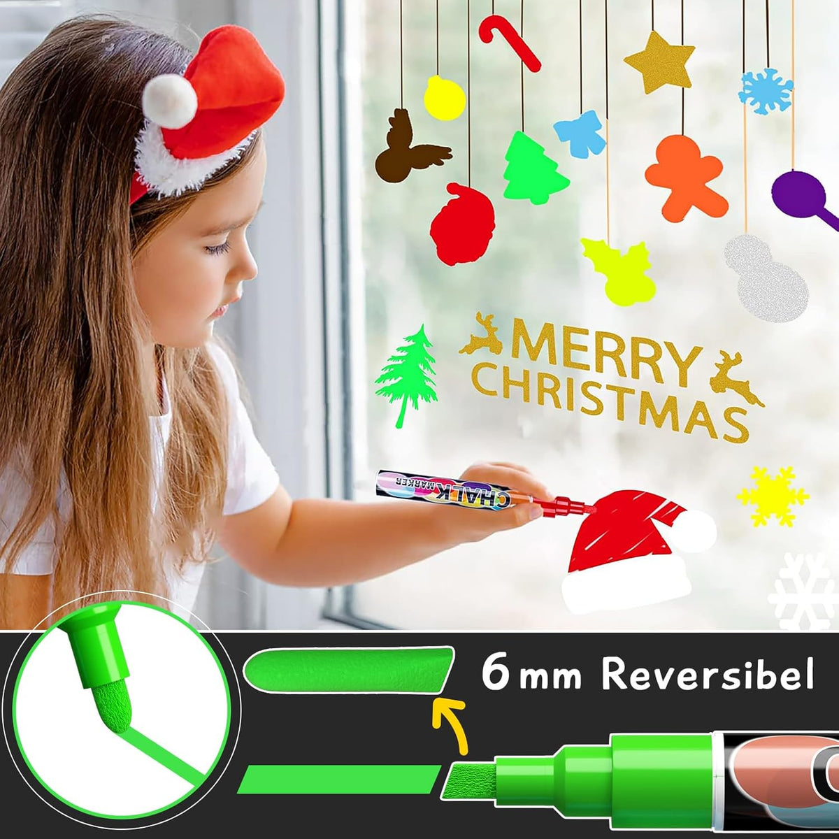 Liquid Chalk Markers Pens - 8 Colors Washable & Wet Erase Neon Chalk Makers for Blackboard, Chalkboard Signs, Glass Window, Graduation Celebration School Kids Art - Erasable Window Markers for Cars