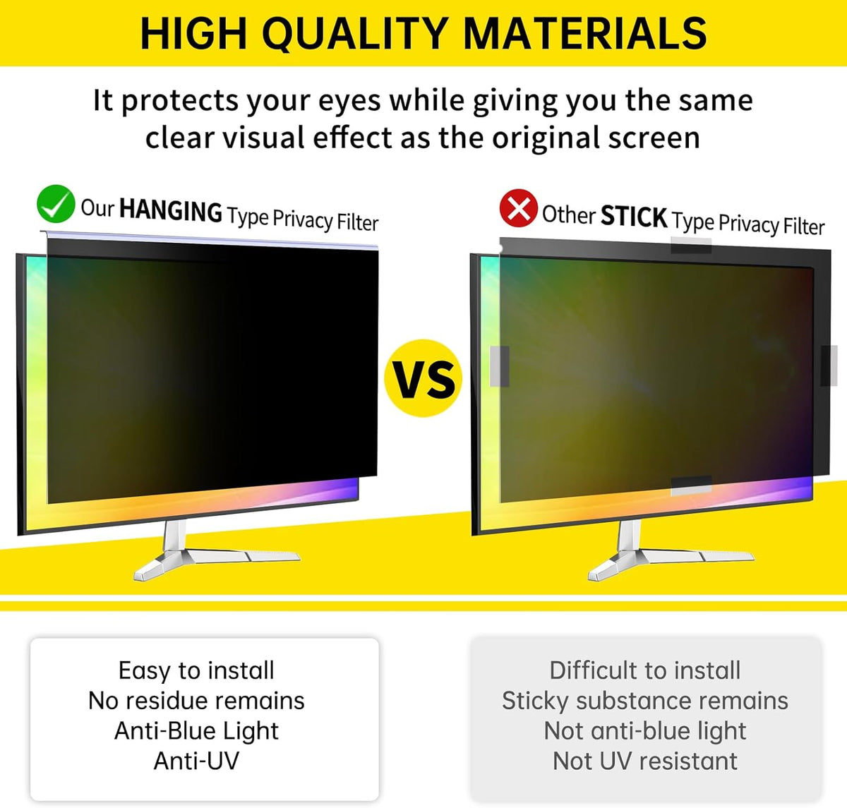 〔2-Pack〕 24 Inch Computer Privacy Screen Filter for 16:9 Monitor, Anti-Blue Light, Anti-UV,Blue Light Blocking Removable Privacy Protector Shield Fits 23.6", 23.8", 24" Monitors