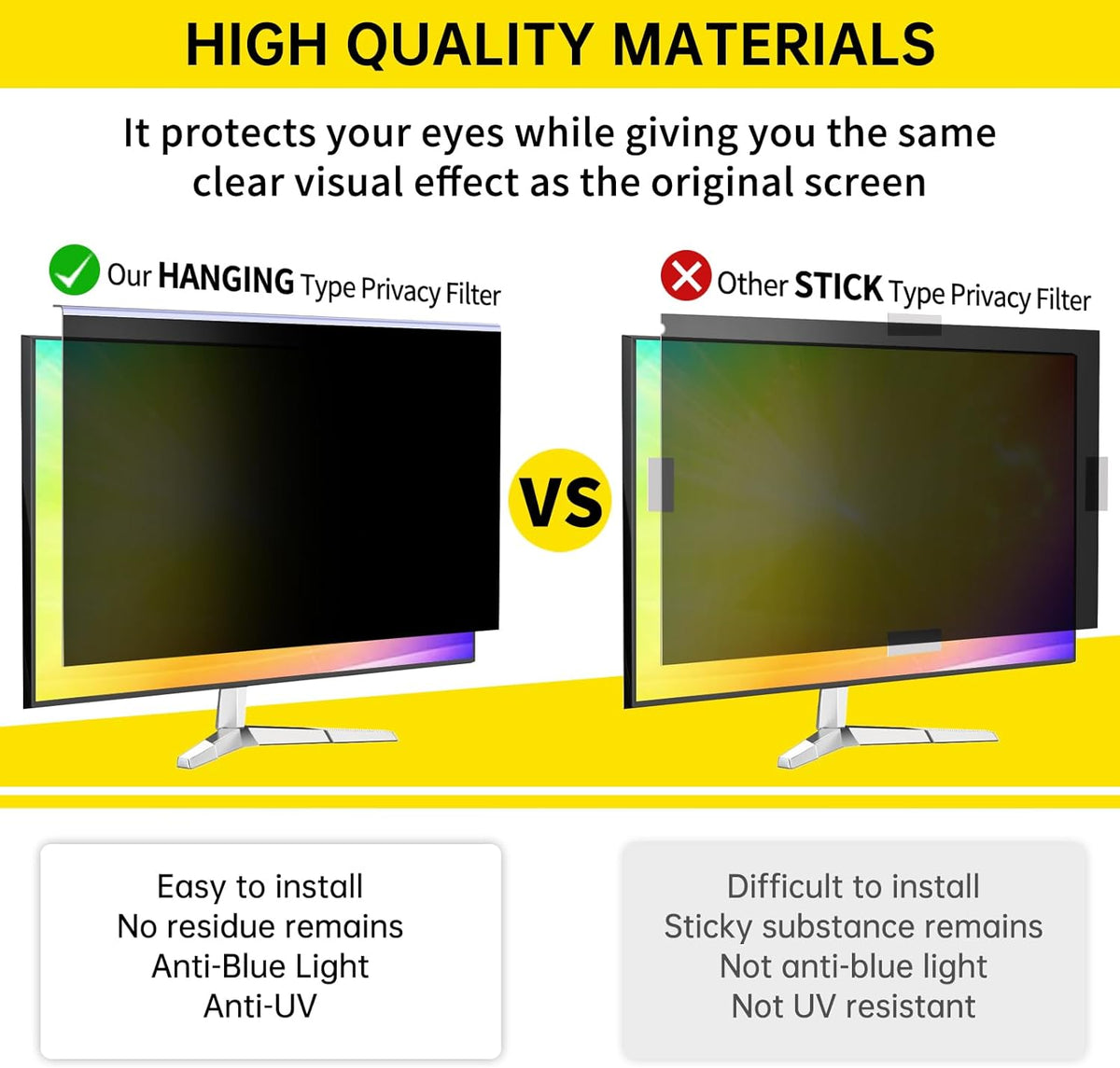 32 Inch Privacy Screen for 16:9 Computer Monitor, Anti-Blue Light Monitor Privacy Screen Filter, Anti-UV Computer Shield, Hanging Type