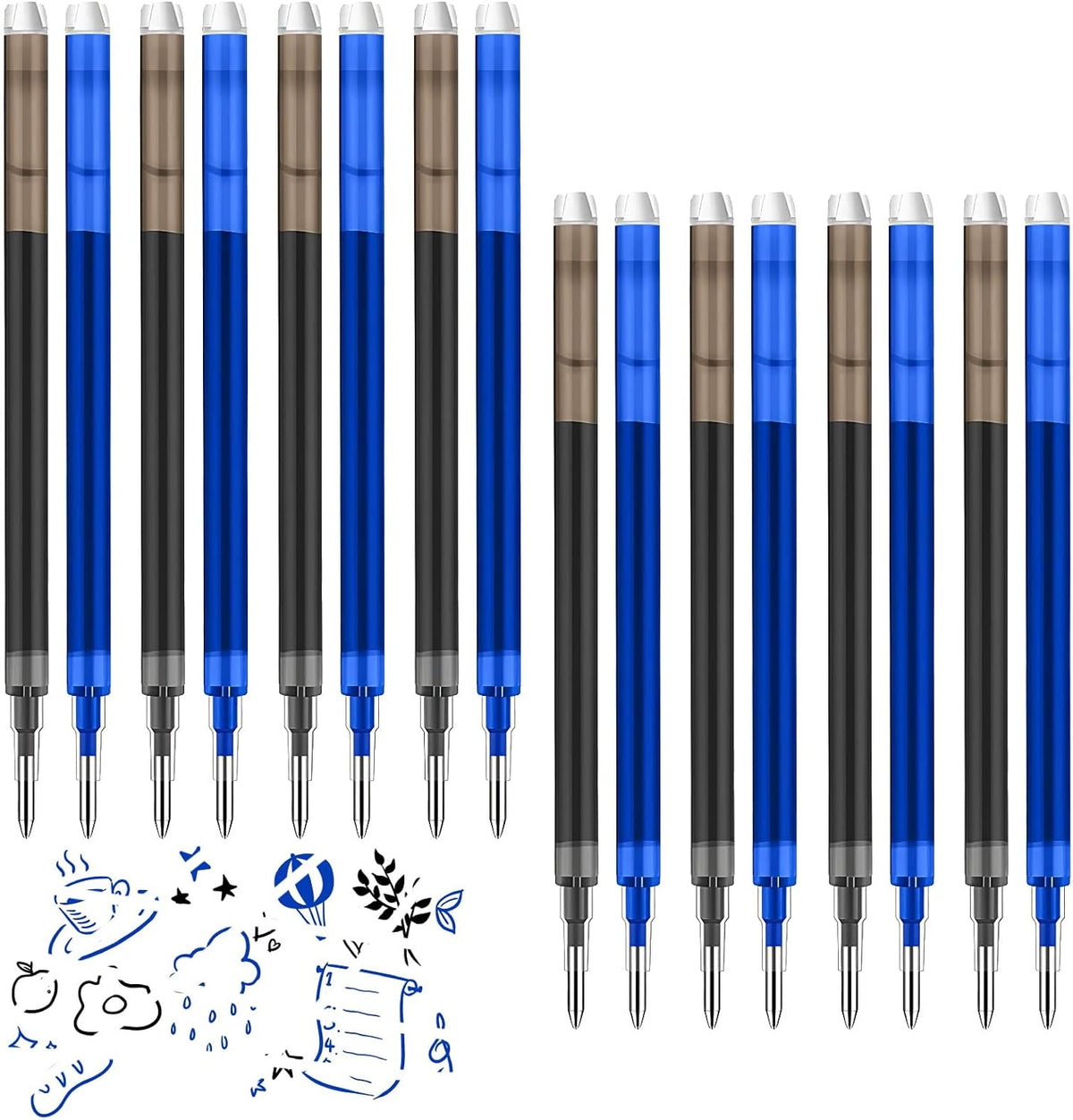 0.7 mm Erasable Gel Ink Pen Refills Compatible with Frixion Friction, Smooth Writing Multicolor Retractable Fine Point Pen Refill for School Office Home Art (Blue & Black, 16)