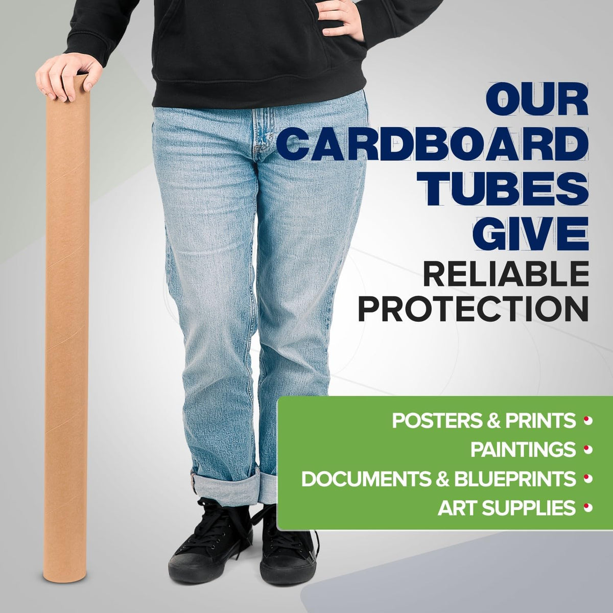 3" x 36" Reinforced Kraft Paper Mailing Tubes, Pack of 6 Tubes with 2 Caps Each – USPS Approved Poster Tube – Made in USA Cardboard Tube for Shipping and Storing Posters, Prints, Artwork, or Documents