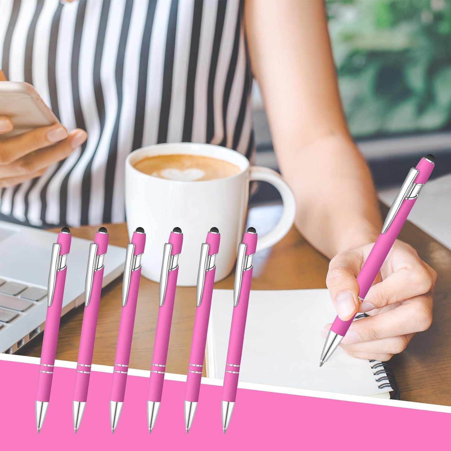 36 Pcs Blue Ink Ballpoint Pen with Stylus 2 in 1 Ballpoint Pen for Touch Screens School Office Coworkers (Hot Rose)