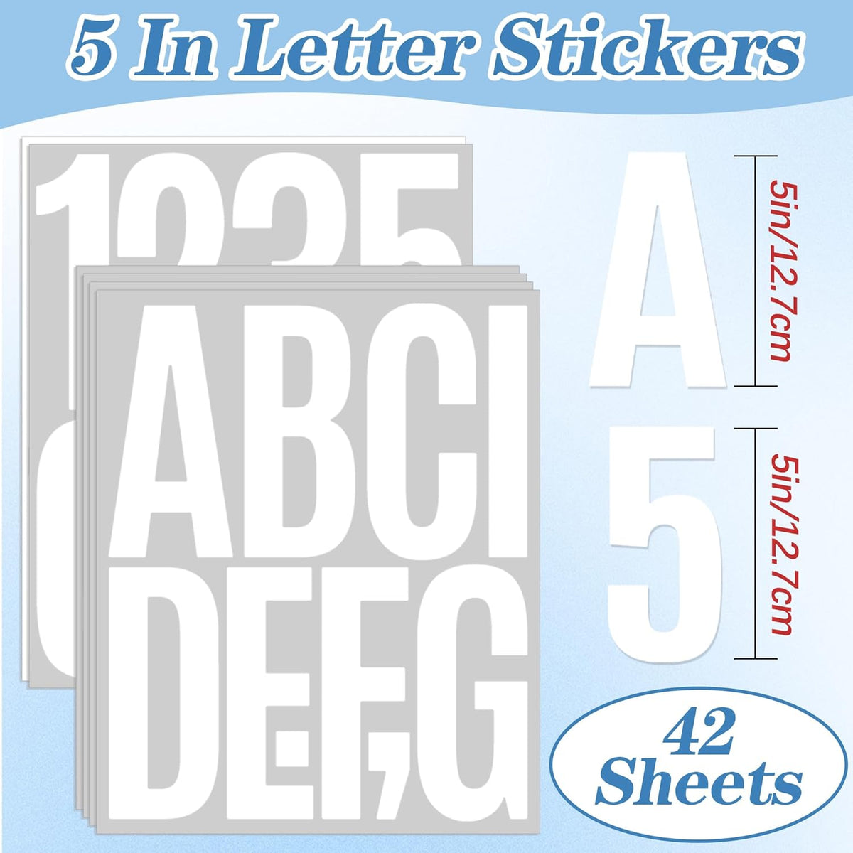420 PCS 42 Sheets Letter Stickers Big Font Mailbox Numbers and Letters Self Adhesive Vinyl Waterproof Alphabet Number Stickers for Mailbox House Address, Cars, Poster, Business Decor (5 Inch,White)