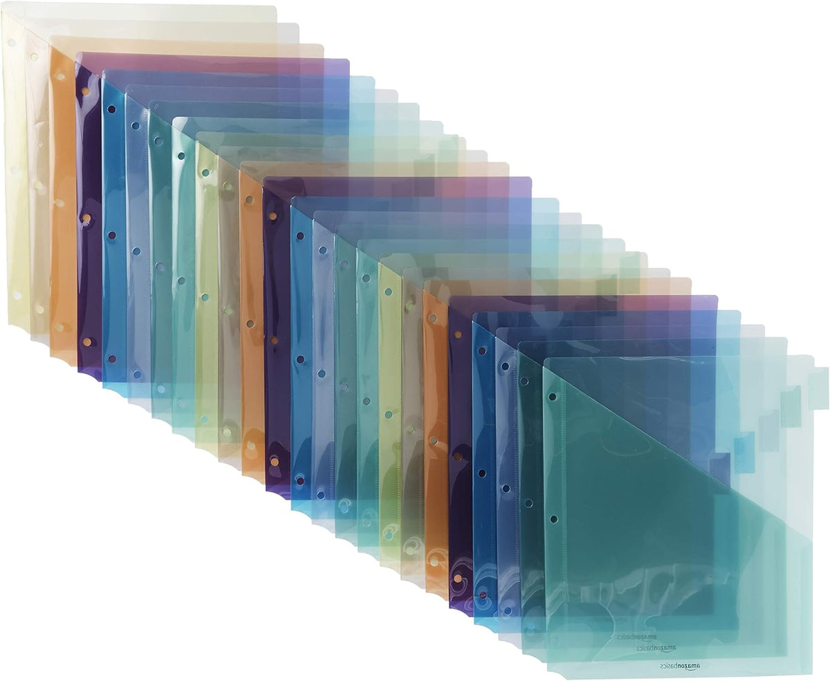 Amazon Basics Tab Dividers for 3 Ring Binder, Two Pocket, Letter Size, Assorted Colors, 24 Count