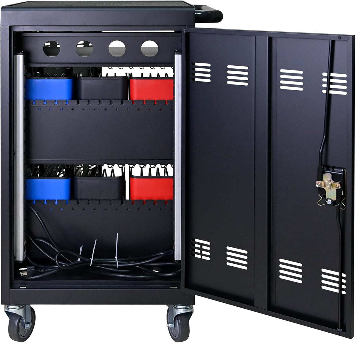 32 Device Charging Cart, Laptop and Tablet Storage Cart, Holds Up to 14" with 6 5-Device Storage Baskets, Cord Management, Front and Rear Access Locking, for Classroom or Office.Black