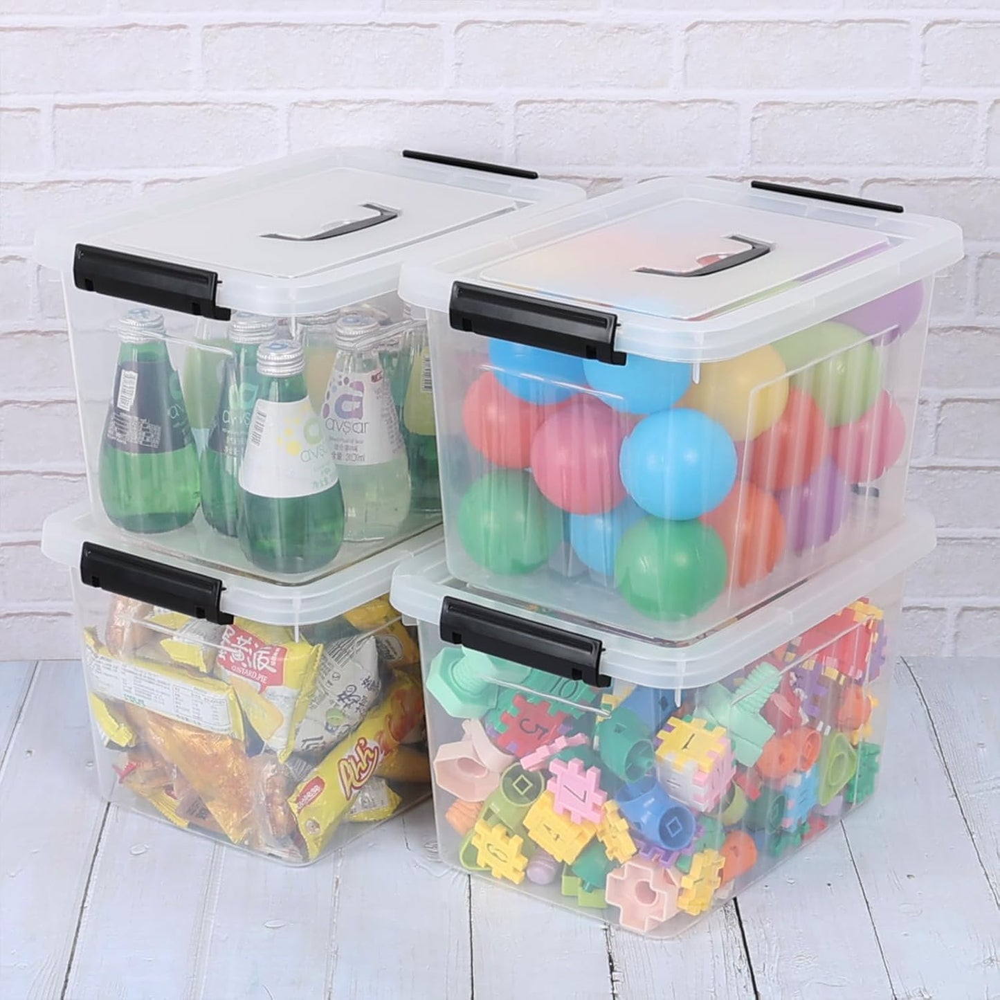 Wekioger 4 Pack 12 Quart Latching Storage Box with Handle, Clear Lidded Tote Bin