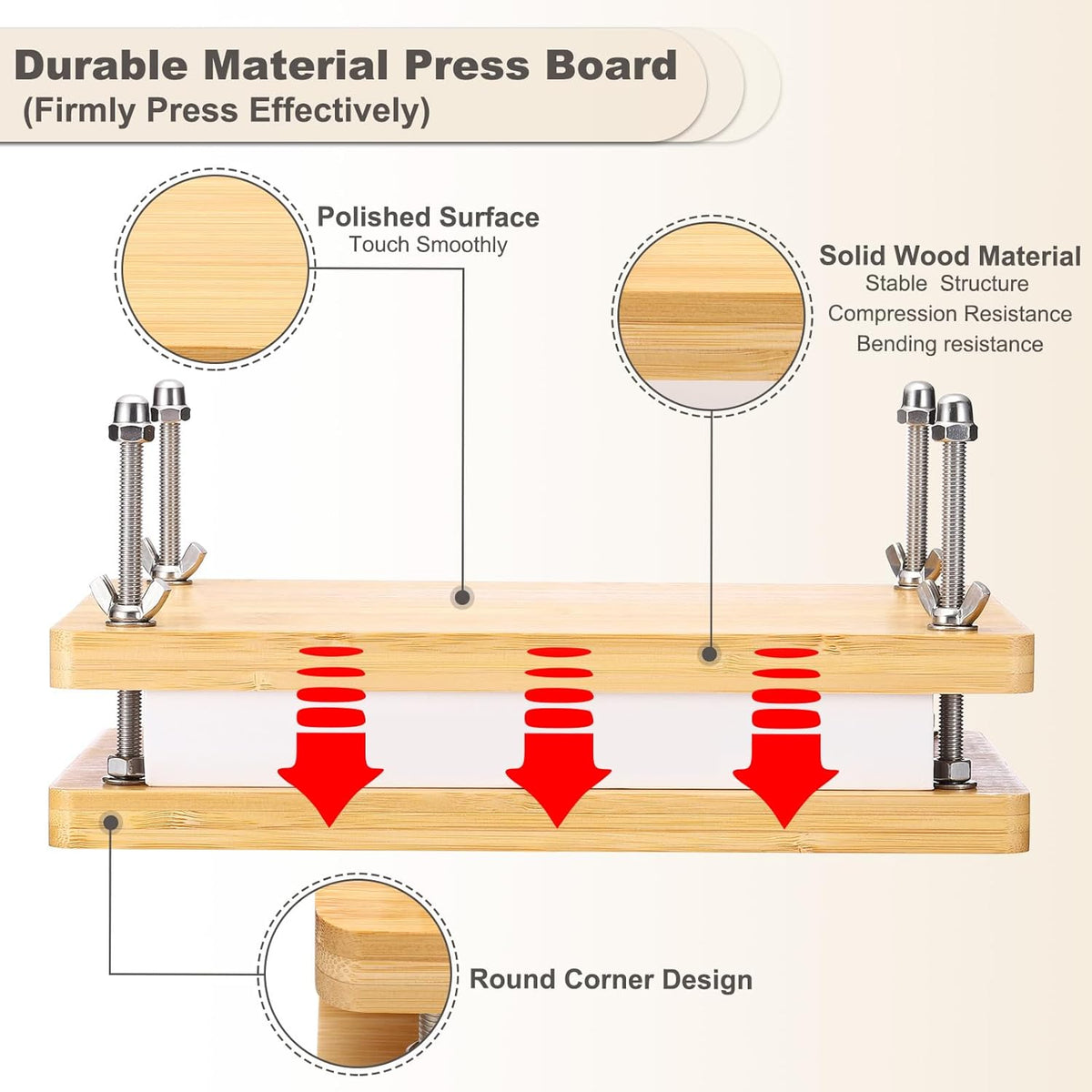PATIKIL Wooden Book Press, 11.5x7.9Inch Portable Bamboo Book Press Bookbinding Machine Tool Kit One Layer for Book Binding Supplies Handmade Paper Press, Wood