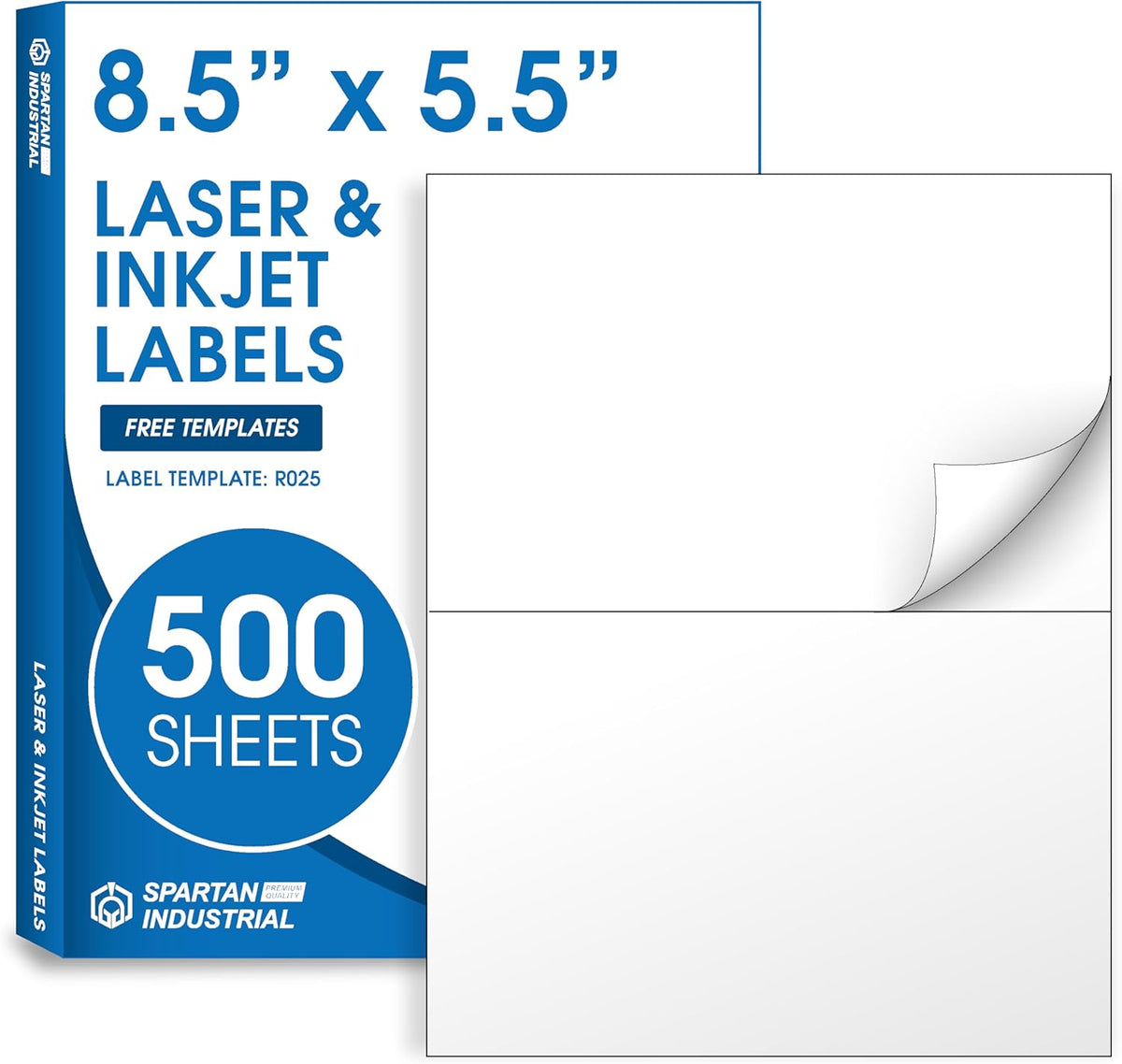 8.5" X 5.5" Printable Half-Sheet Shipping Labels Compatible with Inkjet and Laser Printers - 500 Sheets, 1000 Total Matte White Paper Stickers for Mailing and Packages - Spartan Industrial