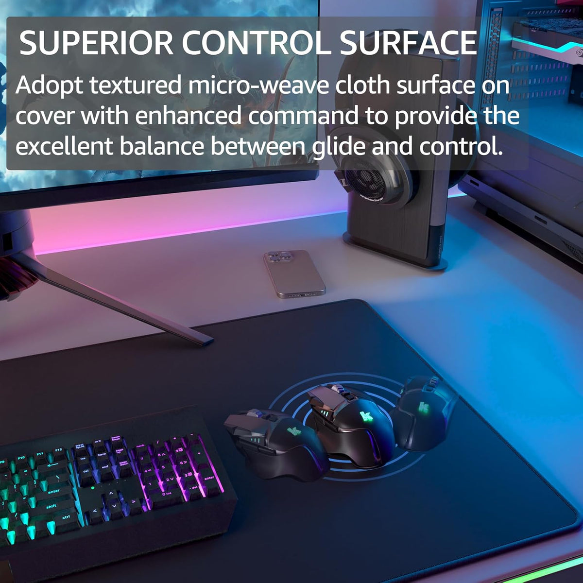 KTRIO Large Gaming Mouse Pad with Stitched Edges, Extended Mousepad with Superior Micro-Weave Cloth, Non-Slip Base, Water Resist Keyboard Pad, Desk Mat for Gamer, Office & Home, 31.5 x 15.7 in, Black