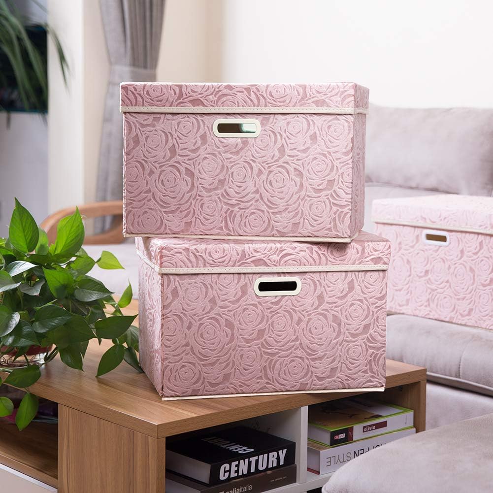 PRANDOM Larger Collapsible Storage Cubes with Lids Fabric Decorative Storage Bins Boxes Organizer Containers Baskets with Cover Handles for Bedroom Closet Living Room 17.7x11.8x11.8 Inch 3 Pack