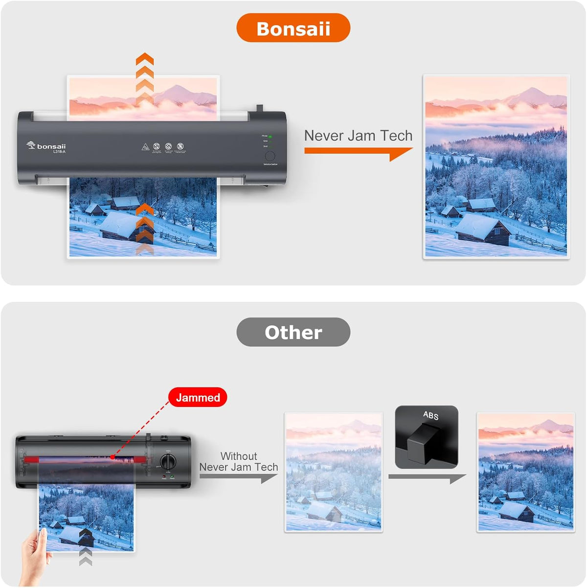 Bonsaii 13 Inch Laminator Machine with Never Jam Technology, Laminator Machine 11x17 Inch with Laminating Sheets, Laminating Machine for Home, Office, and Classroom Organization Supplies - L318-A