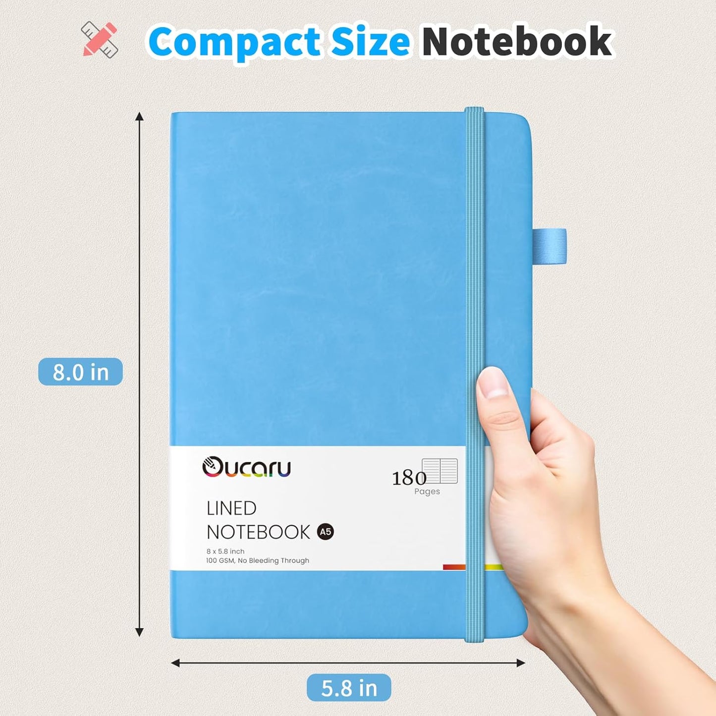 Oucaru Lined Journal Notebook, 8 Pack, 180 Pages, A5 Journals for Writing, 100 GSM Thick Paper, Small Notebooks Daily Journal for Women Men Work, Business, School, Travel Supplies
