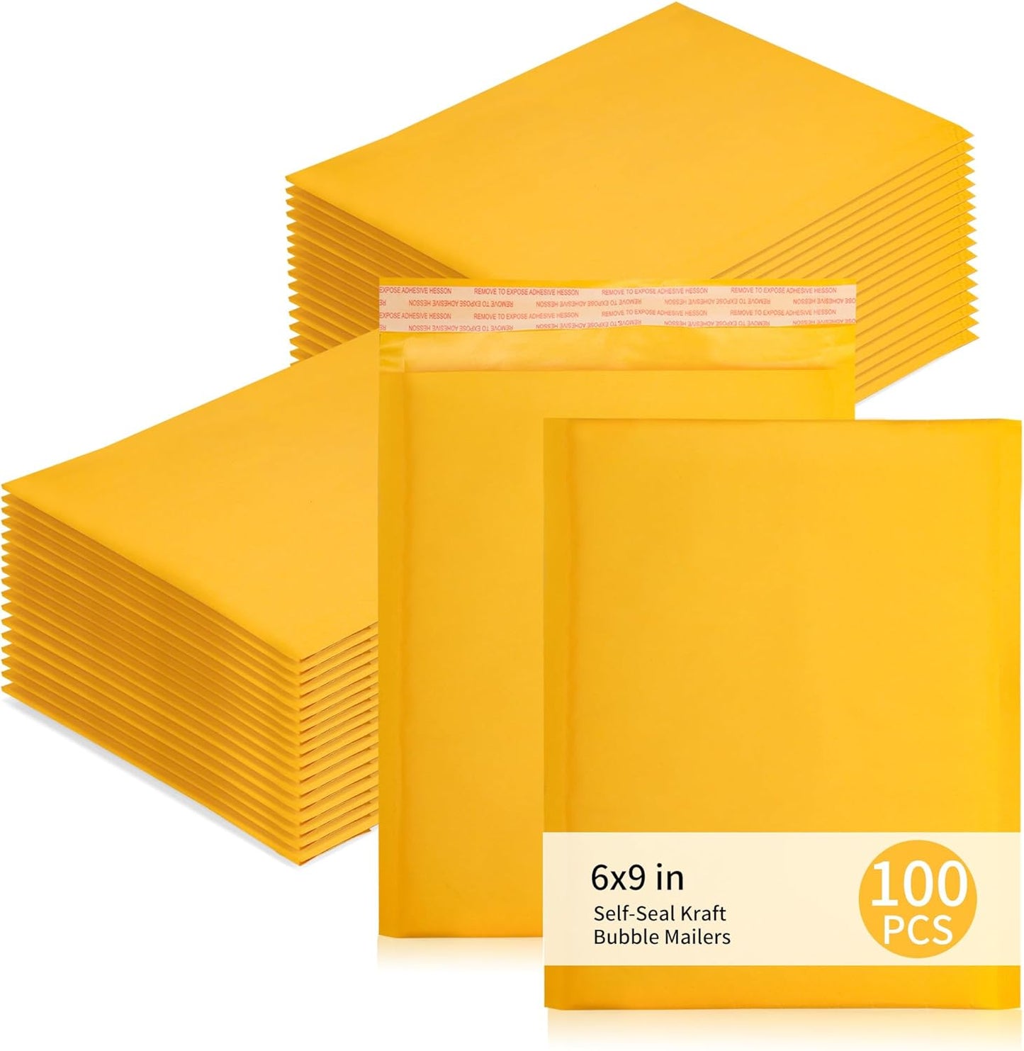 Kraft Bubble Mailers 100 Pack, 7"x10" External Dimension, Usable Size 6x9" Thick Bubble Envelopes Waterproof Cushioned Padded Mailers Shipping Packaging for Small Business Yellow #000
