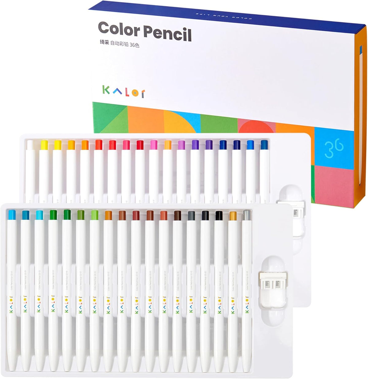 Kaco KALOR 36 Premium Color Mechanical Pencil Set, Refillable Soft Lead Cores, 36 Count, Pack of 1 Color Box, Drawing Sketching Pens Painting Supplies