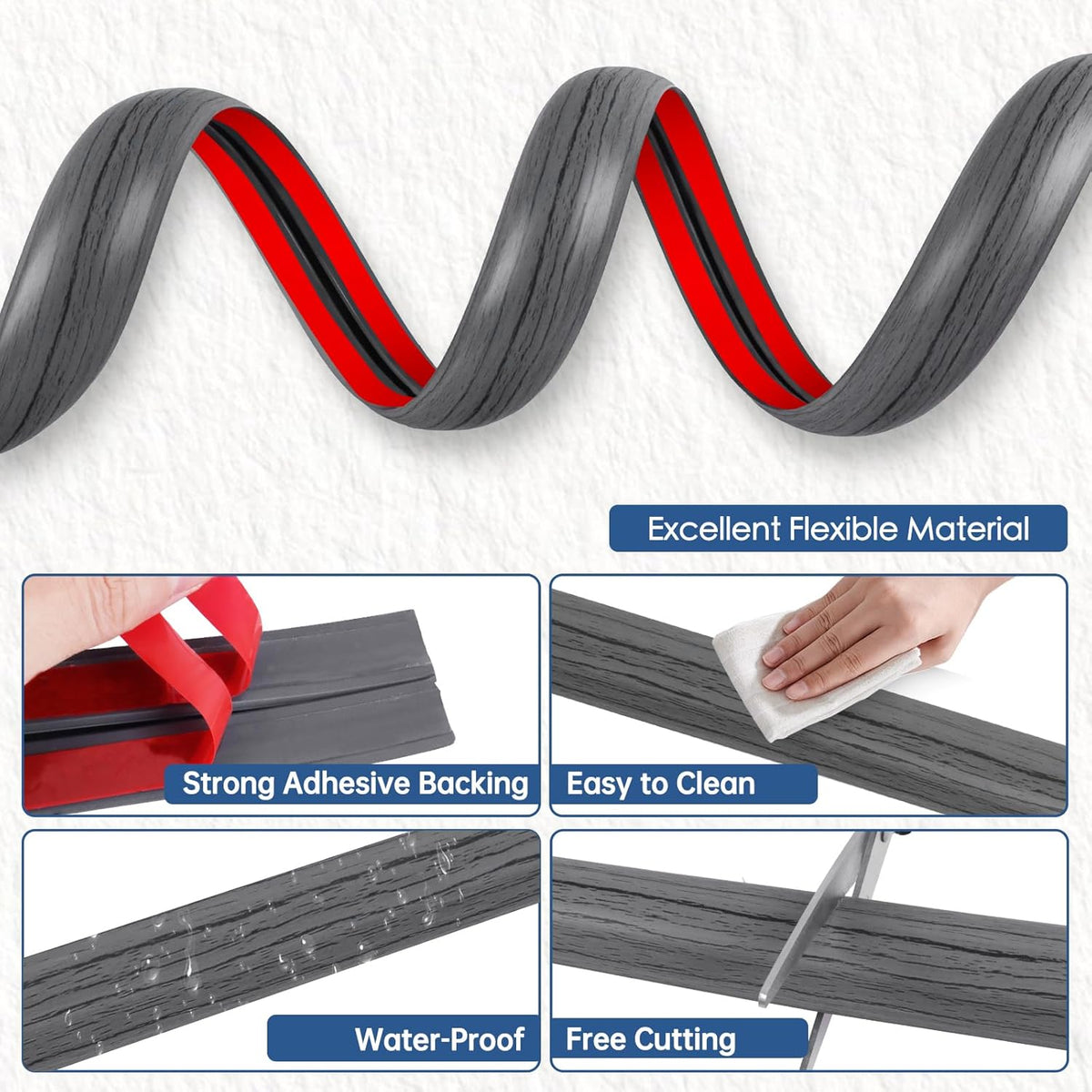 Floor Cord Cover for Wires on Floor Self Adhesive Cord Hider Floor Cable Management Wire Covers for Cords Protector Prevent Cable Trips Cord Cavity W 0.51" x H 0.31", Deep Gray Wood, 3.3Ft