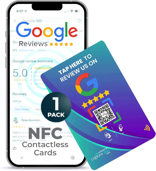 NFC Business Google Review Tap Card, Contactless, Enhances SEO, Saves Time, User-Friendly, Reusable, Boosts Online Presence & Encourages Business Feedback (Blue, 1- Pack Google Card)