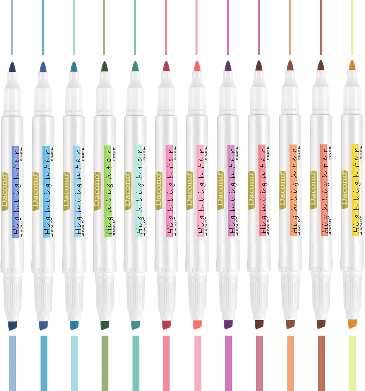 Highlighter Double Ended, 12 Pcs Pastel Colors Dual Tips Marker Pen, No Bleed Dry Fast, Chisel and Fine Tips Assorted Colors for Journal Bible Planner Adults Kids Students Office School