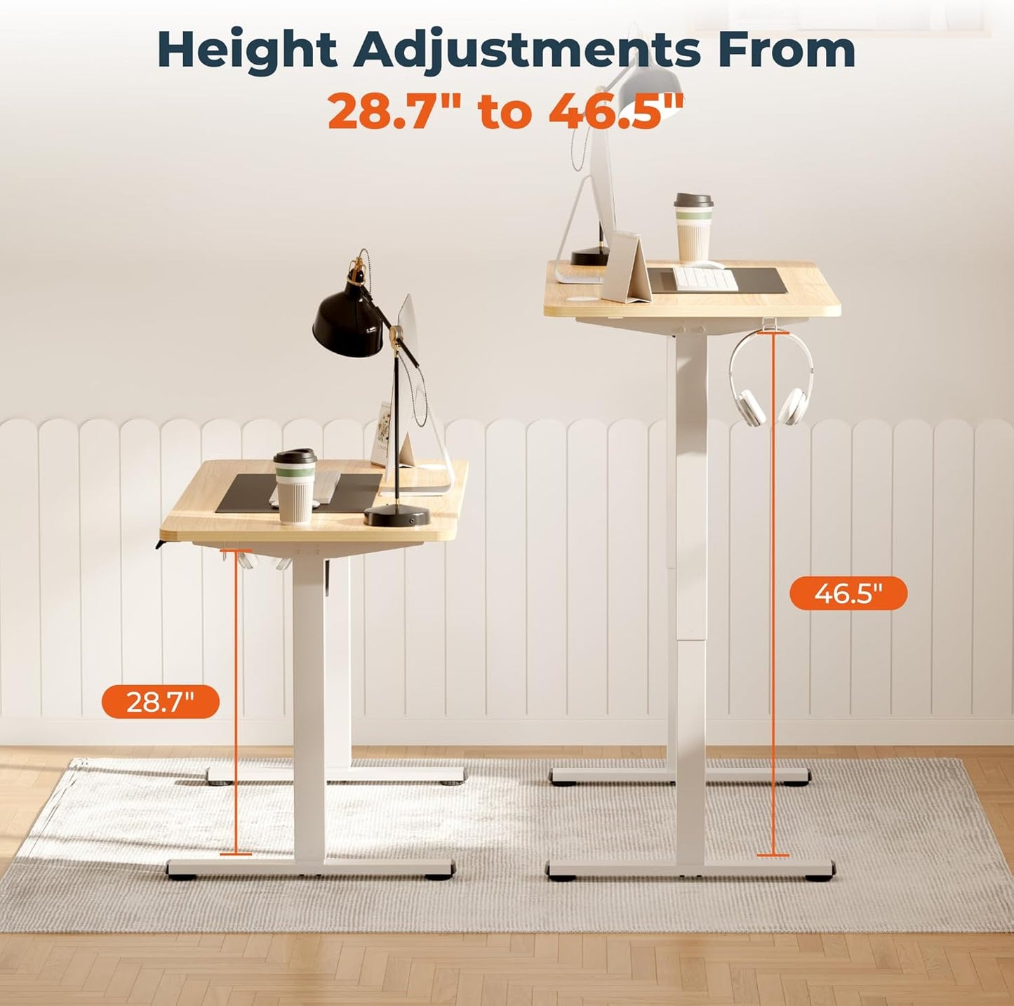 Adjustable Standing Desk, 63x24 Inches Home Office Desk with Memory Preset Computer Workstation Maple Top + White Frame