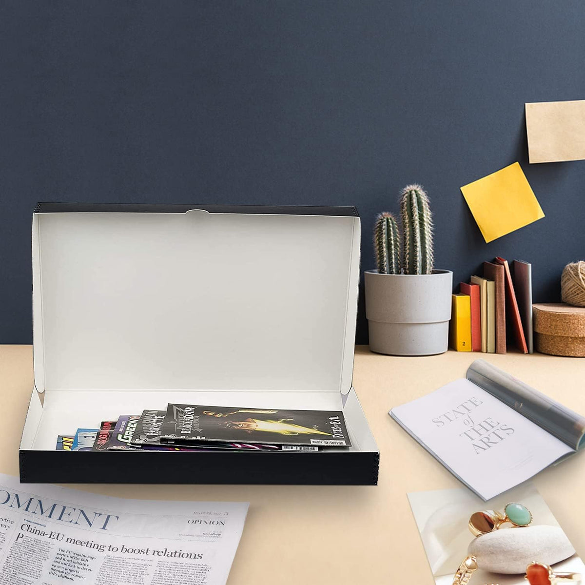 Lineco Folio Storage Box, Clamshell Design with Metal Edge. 11.5x17.5x1.75 Inches, Archival Boxboard, Preserve Photos, Cards, Magazines, Documents, Art, Ephemera, Family Records, Black, Pack of 2