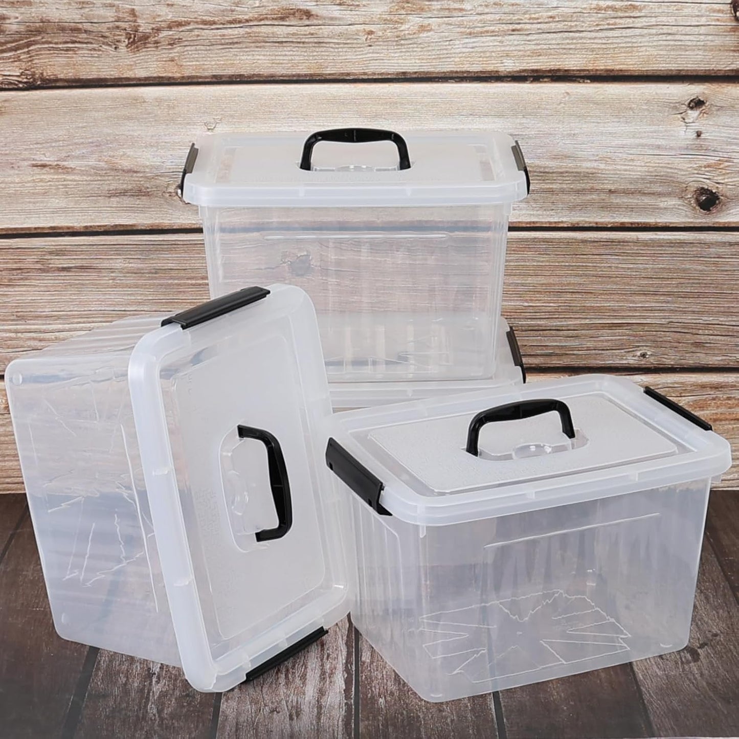 Wekioger 4 Pack 12 Quart Latching Storage Box with Handle, Clear Lidded Tote Bin