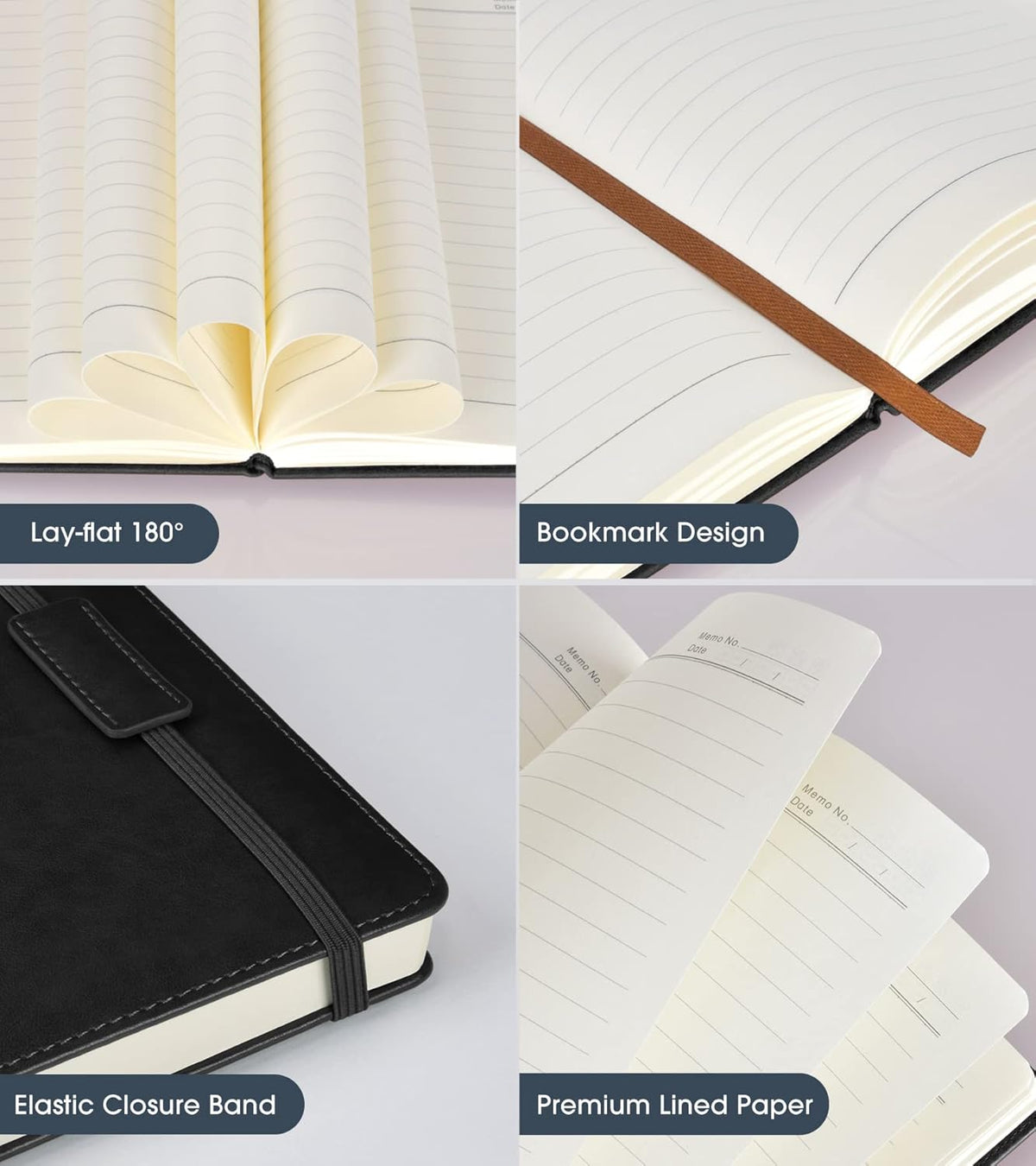 Lined Journal Notebook for Women Men,256 Pages A5 Hardcover Leather Journals for Writing,Travel,Business,Work & School,College Ruled Notebooks for Note Taking,Diary Notepad 5.7"×8.3"(Black)