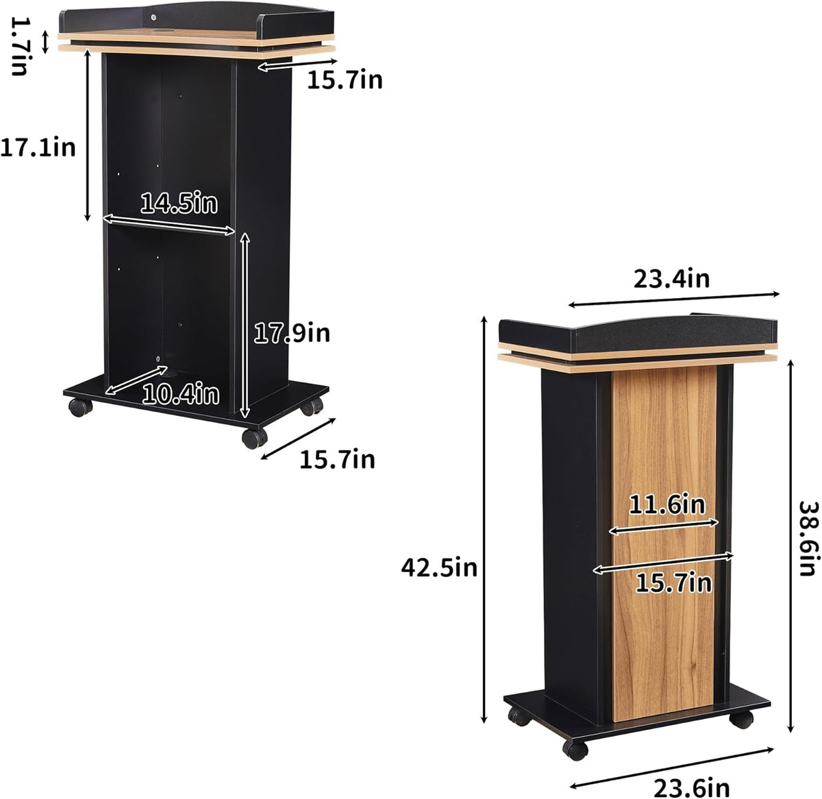 Podium Stand,Wood Podium with Wheels,Lectern with Storage,Mic Stand Space,15MM Particle Board,Wooden Pulpit for Restaurants,Churches,Seminars and Schools