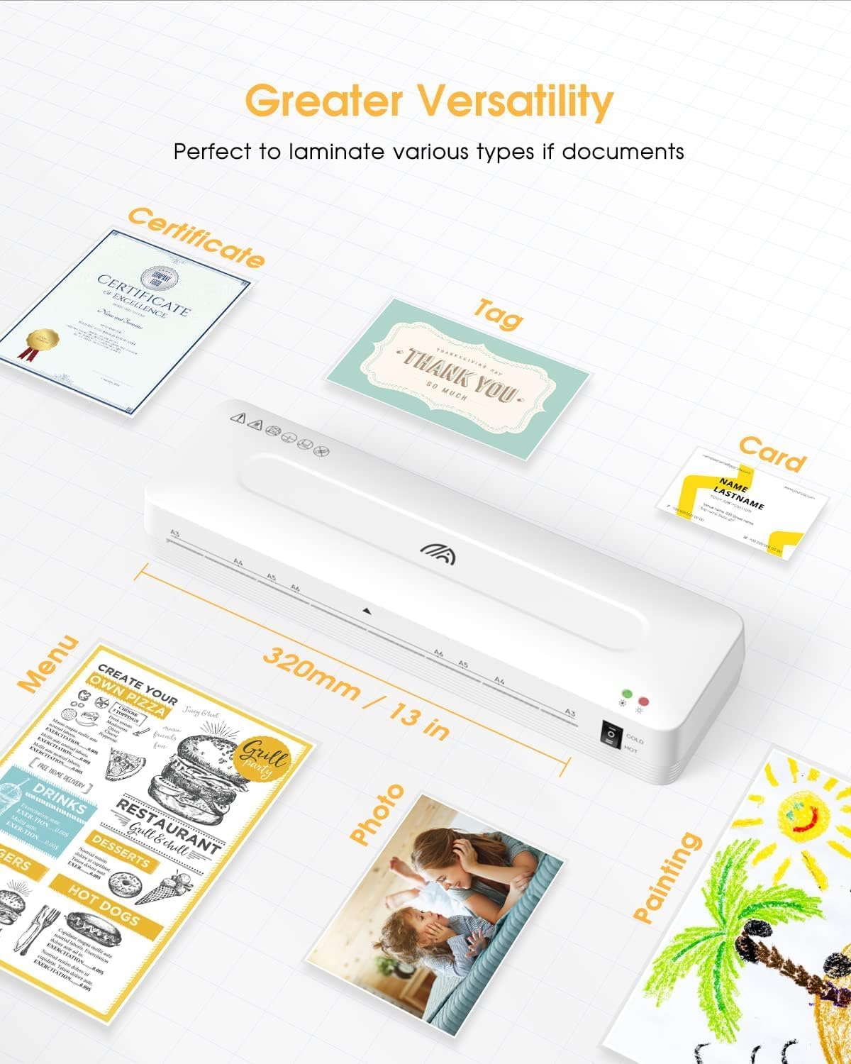 Crenova 13 Inch A3 Laminator Machine,Hot and Cold Settings,with Laminating Sheets Pouches,Paper Trimmer, for Home Office School
