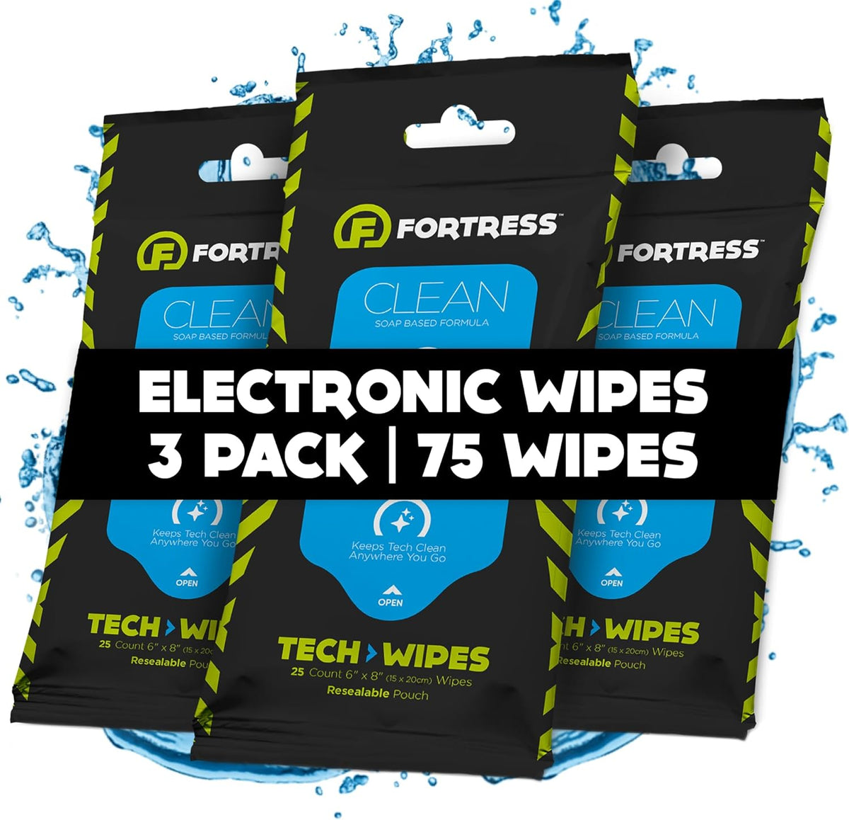 Fortress Electronic Wipes (25 ct, Pack of 3) To-Go Tech Wipes for Screens, Phones, Keyboards, TV Monitors, Computer Screens, and More [Travel Size] Skin-Safe