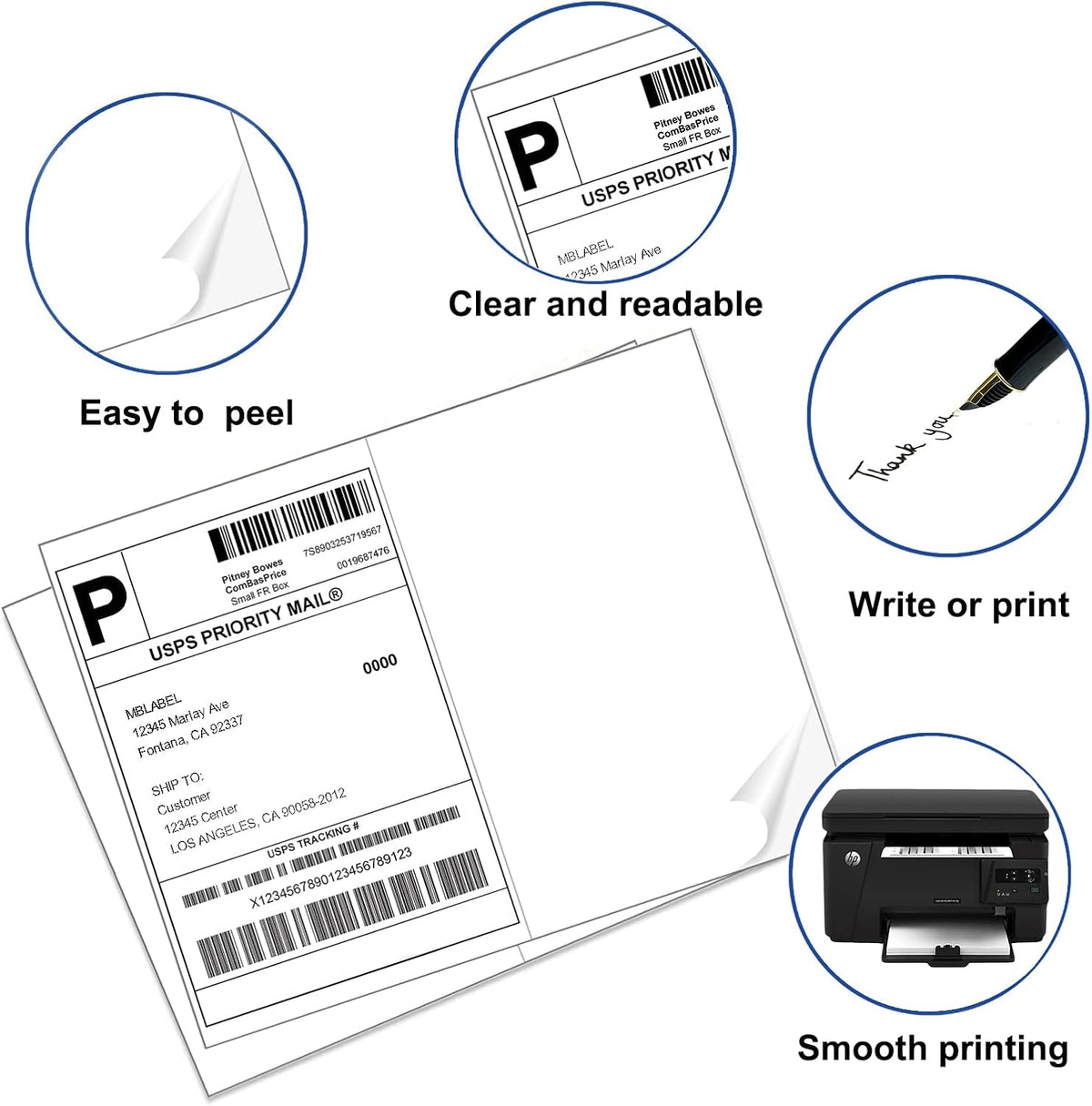 8.5" x 5.5" Address Labels, Half Sheet Shipping Labels, 25 Sheets Self Adhesive Mailing Labels for Laser & Inkjet Printers (50 Labels)