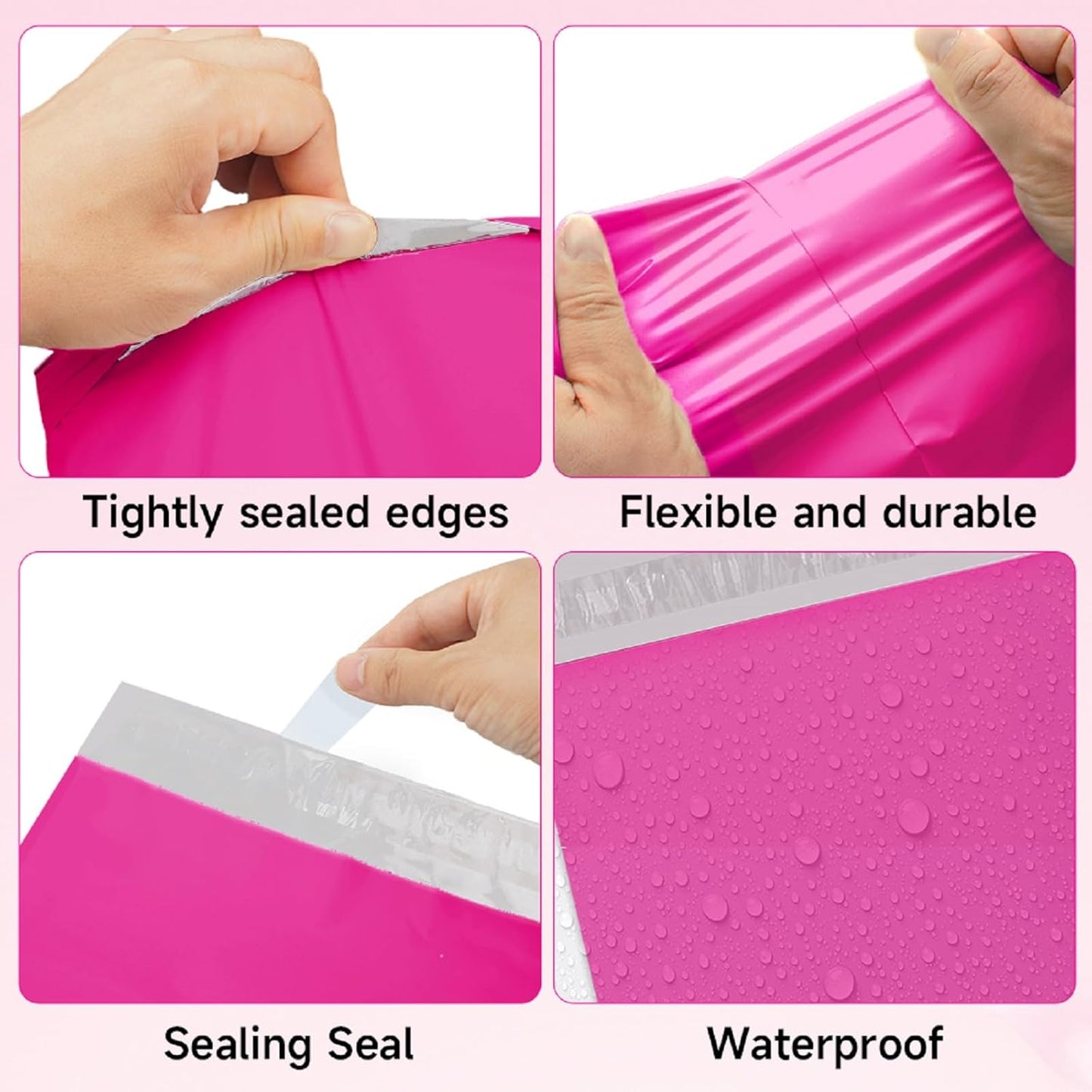 Poly Mailers Pink 10X13 500 Pack, Strong Adhesive Shipping Envelopes for Clothing/Shirt, Poly Bags for Small Businesses, Waterproof & Thick Mailing Packages Bags