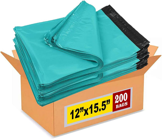 iMBAPrice 12x15.5 Inches Teal Poly Mailers, 200-Pack Mid Size #5 Teal Color Poly Mailing Plastic Envelopes Bags, Self Seal Adhesive Waterproof and Tear Proof (Total 200 Bags)