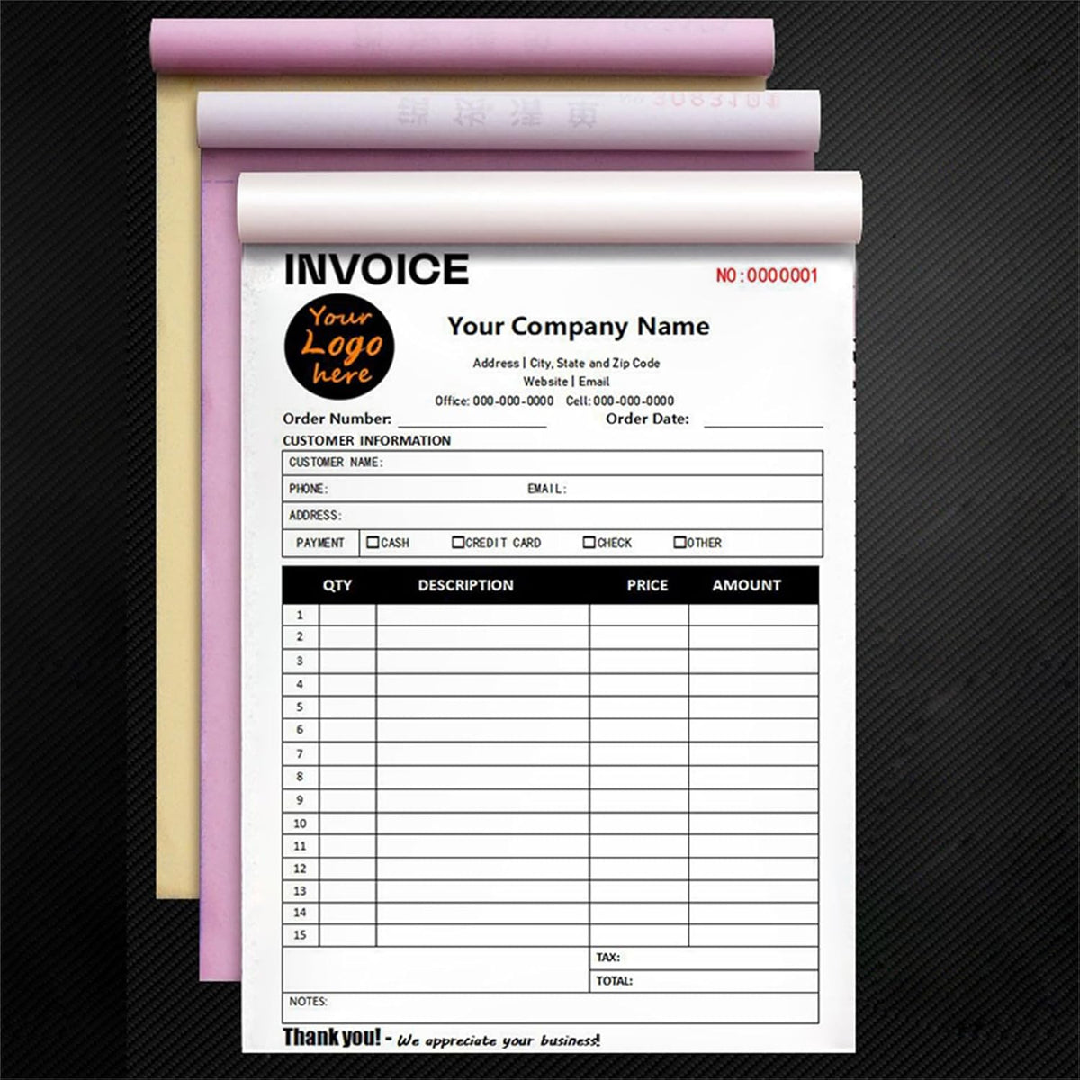 Custom Invoice Book in 3-Part /2-Part Receipt Book with Carbon Copies Personalized Carbonless Service Invoice Form Books Sales Order Book with Company Name Logo Address,E-Invoice Book with Logo